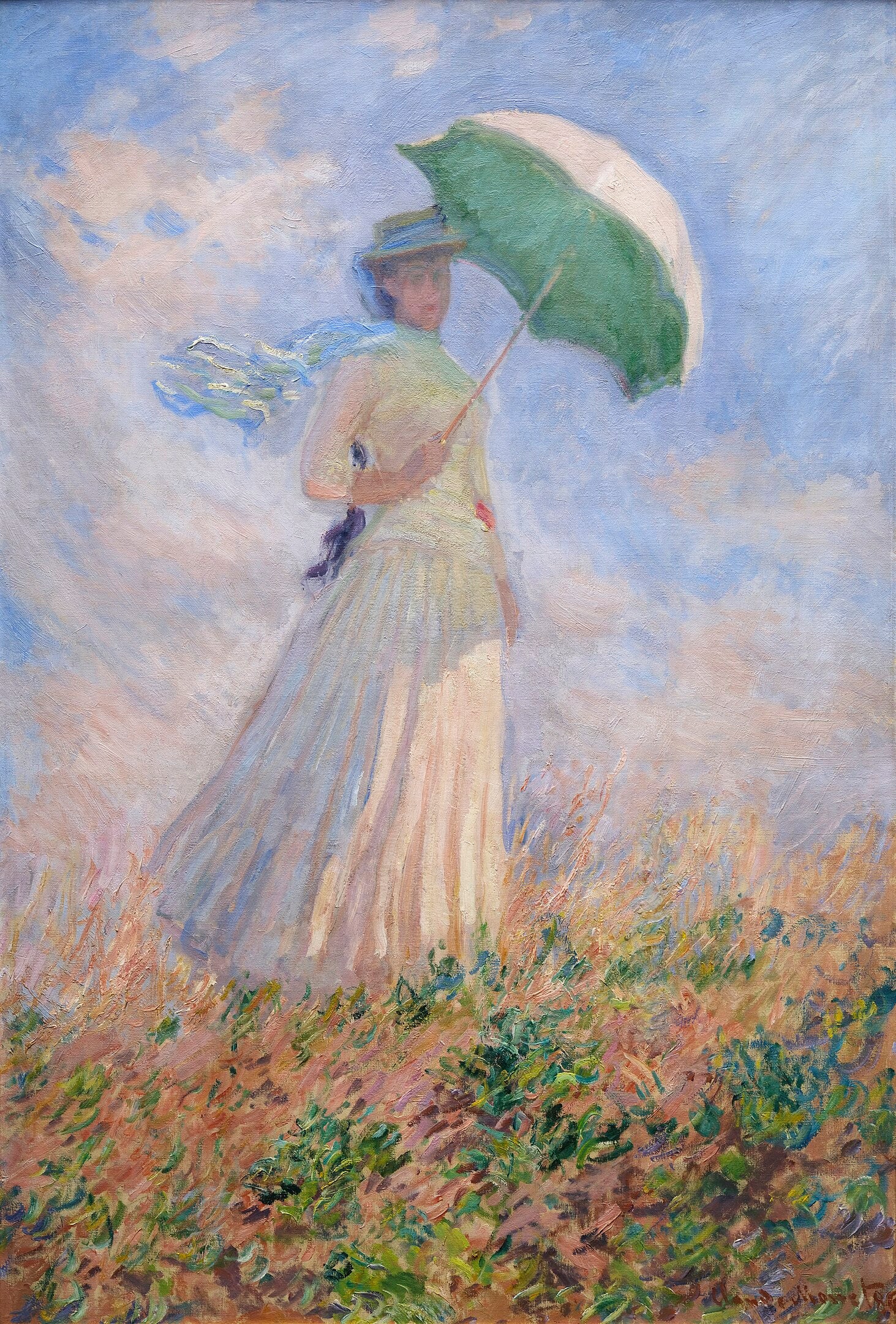 Žena s deštníkem otočená doprava - Claude Monet