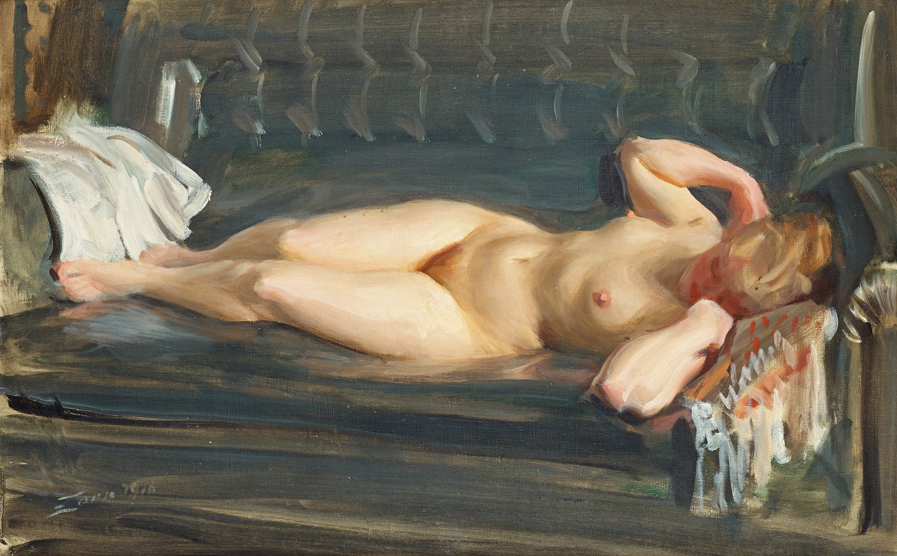 Sur le canapé en cuir bleu-gris - Anders Zorn