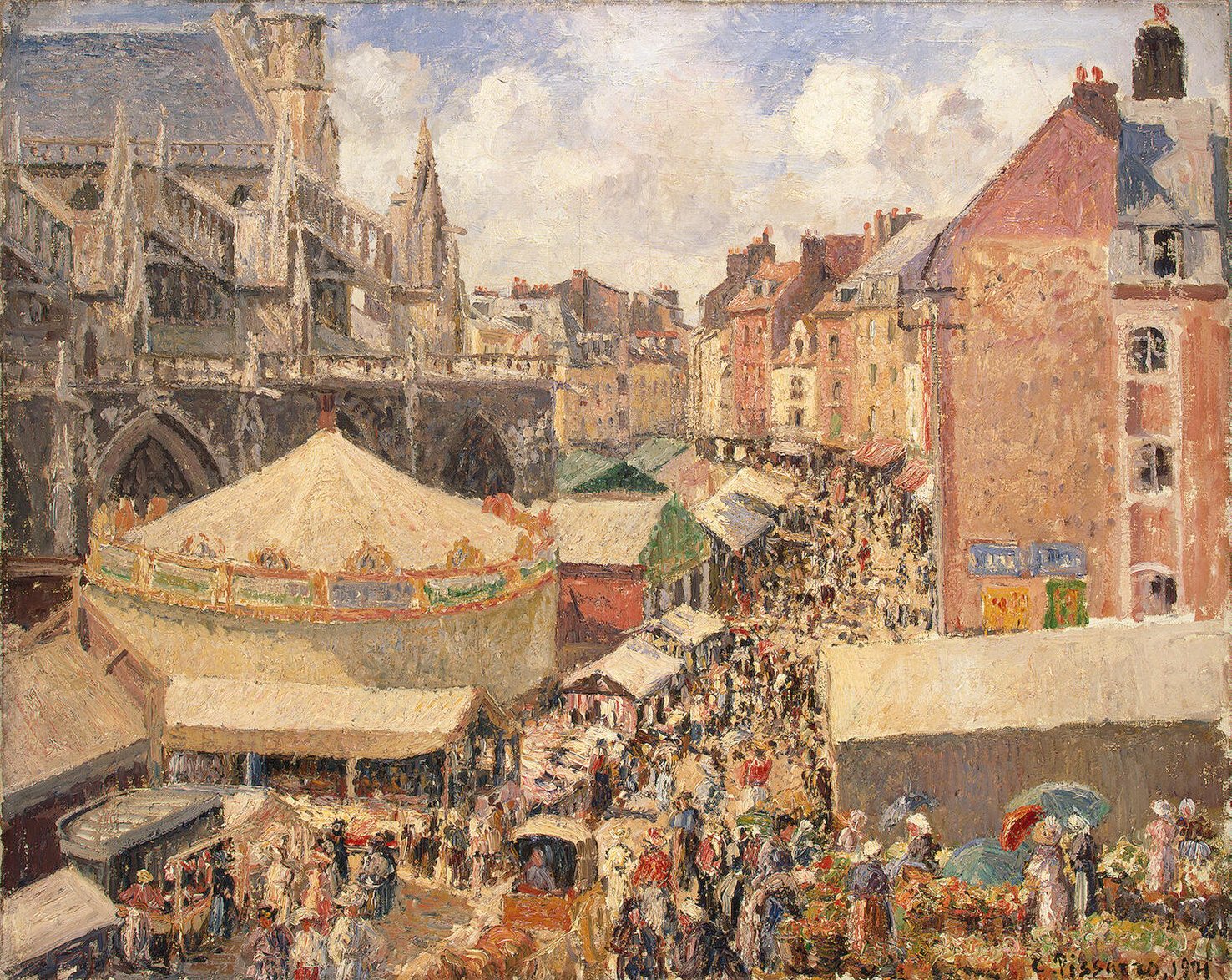Reproduction du tableau « Foire à Dieppe, matinée ensoleillée - Camille Pissarro » par Alpha Reproduction en peinture à l’huile