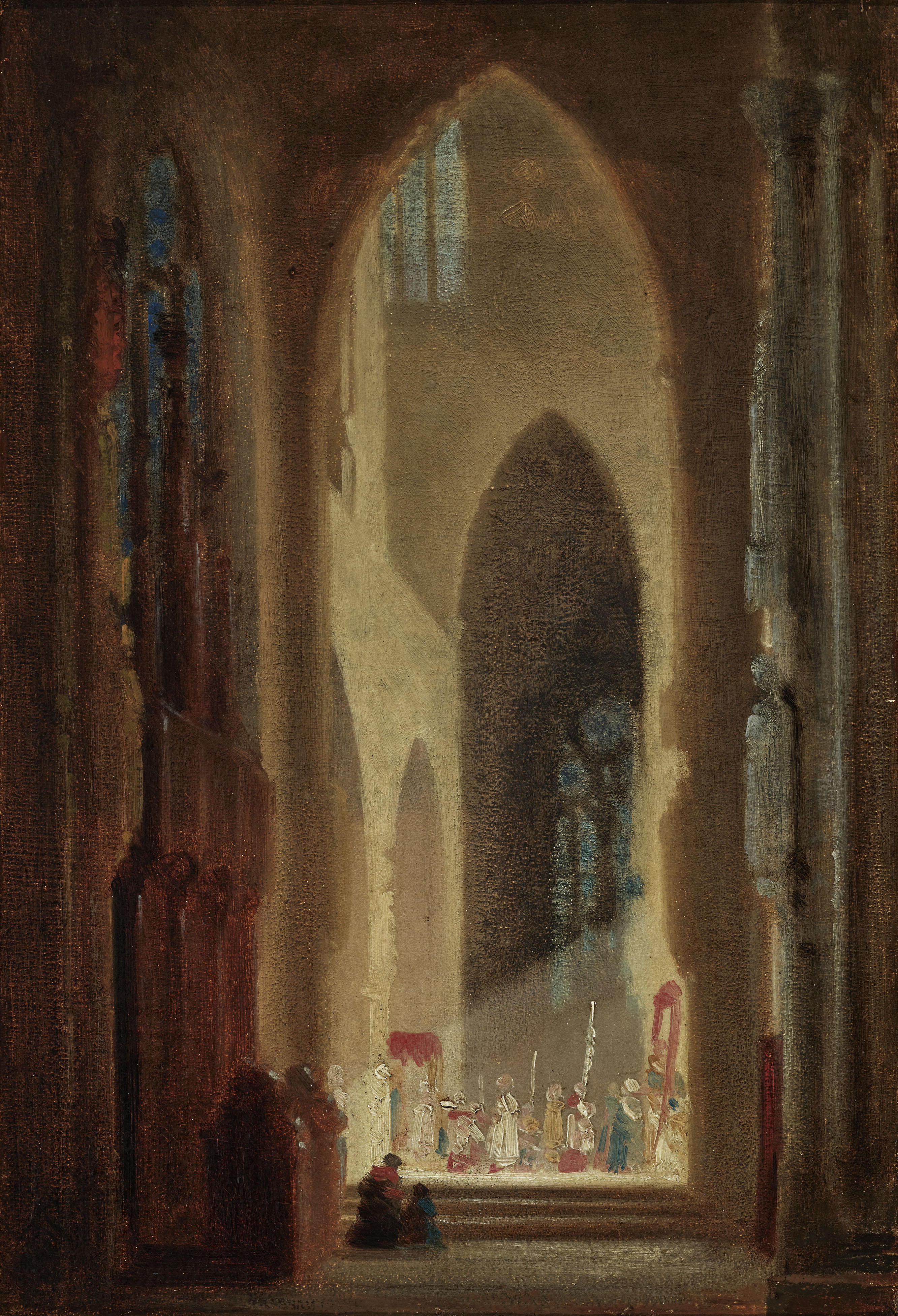 Interiér kostela s procesím - Carl Spitzweg