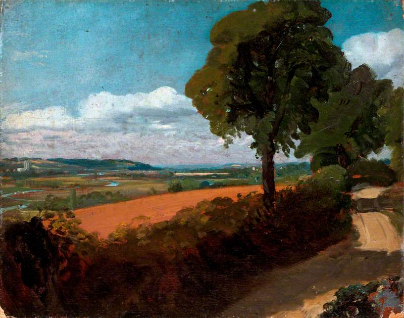Vue de Dedham depuis la voie menant de l'église d'East Bergholt à Flatford - John Constable