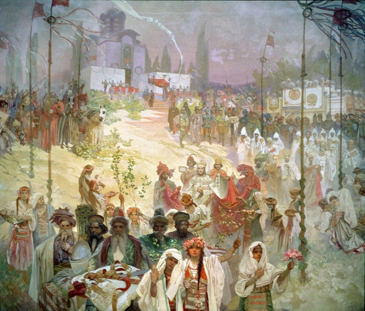 Korunovace srbského cara Stefana Dušana jako byzantského císaře - Alphonse Mucha