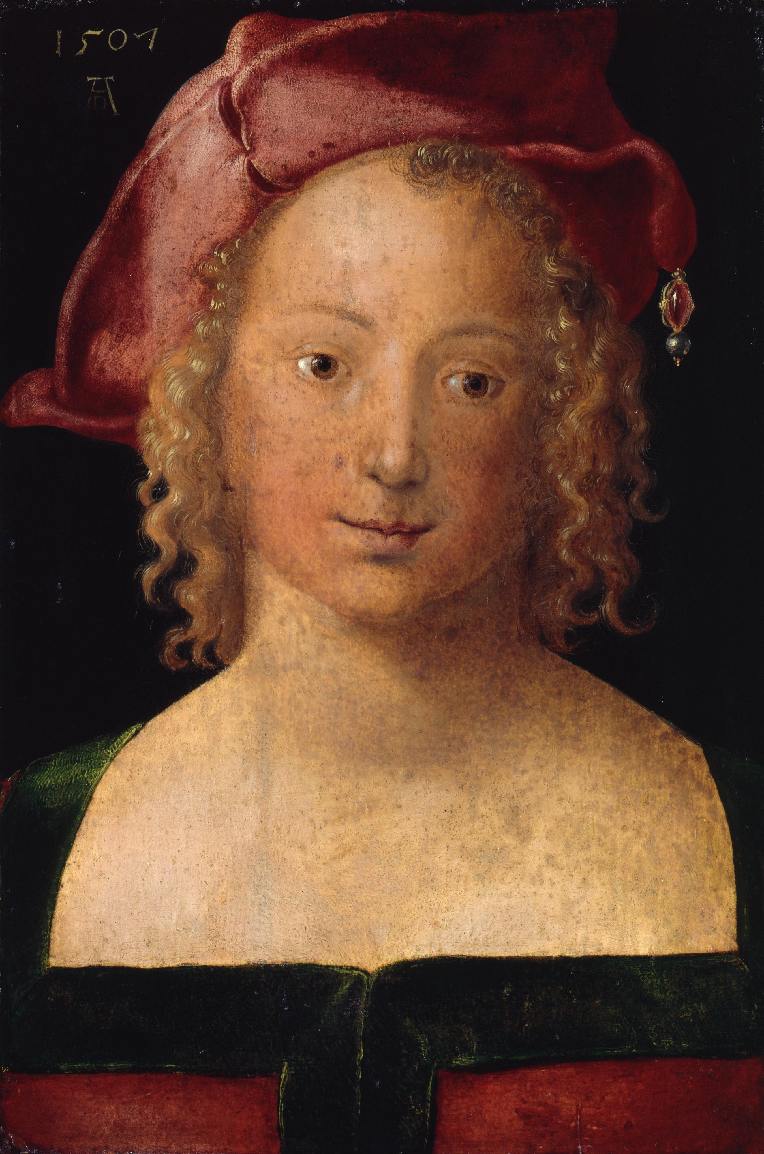 Mladá žena s červeným baretem - Albrecht Dürer