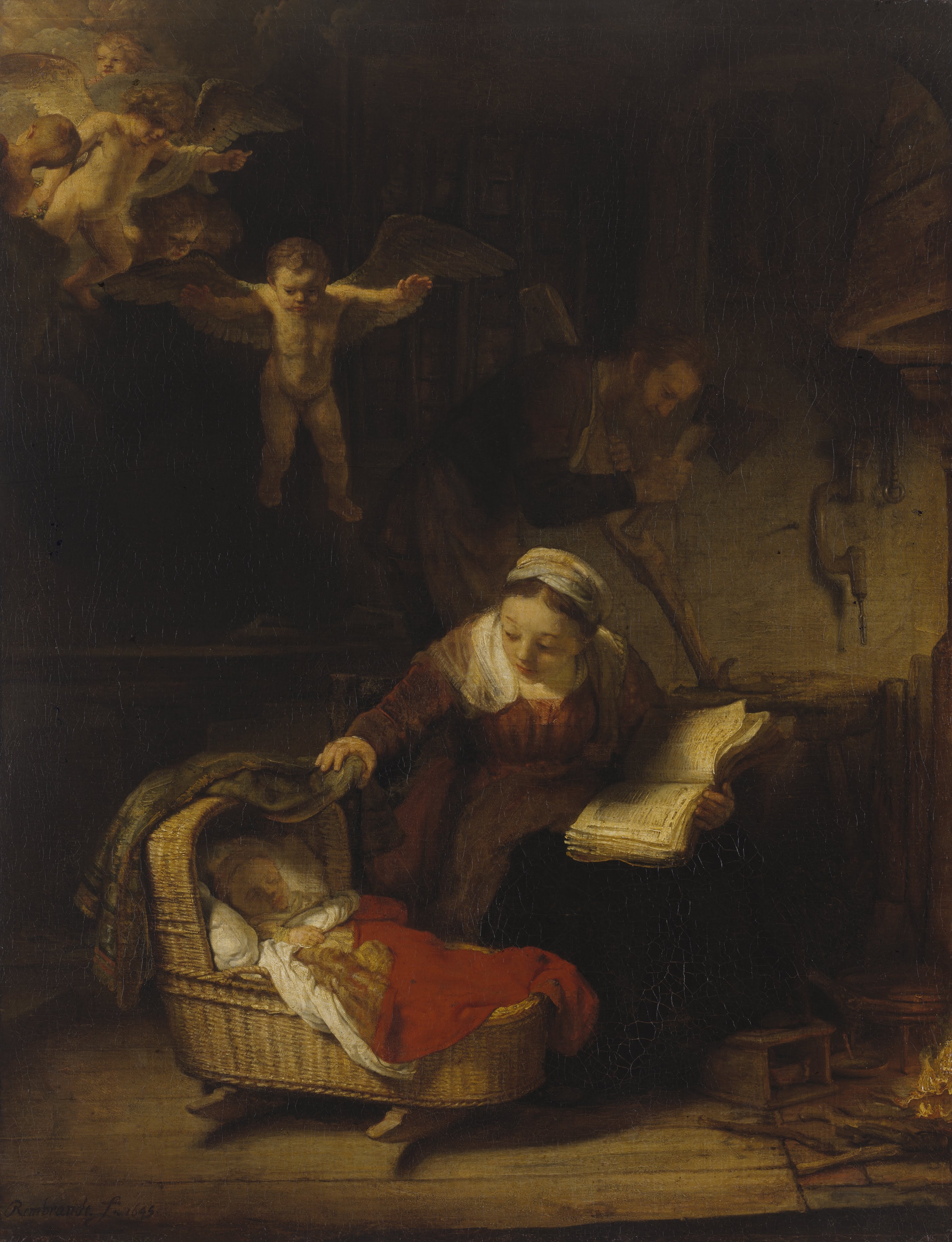 Reproduction du tableau « La Sainte Famille avec les anges - Rembrandt » par Alpha Reproduction en peinture à l’huile