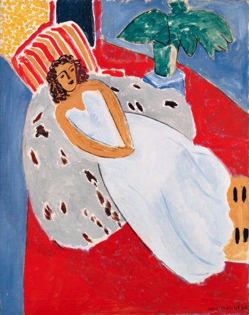 Reproduction du tableau « Jeune Femme en blanc, fond rouge - Henri Matisse » par Alpha Reproduction en peinture à l’huile