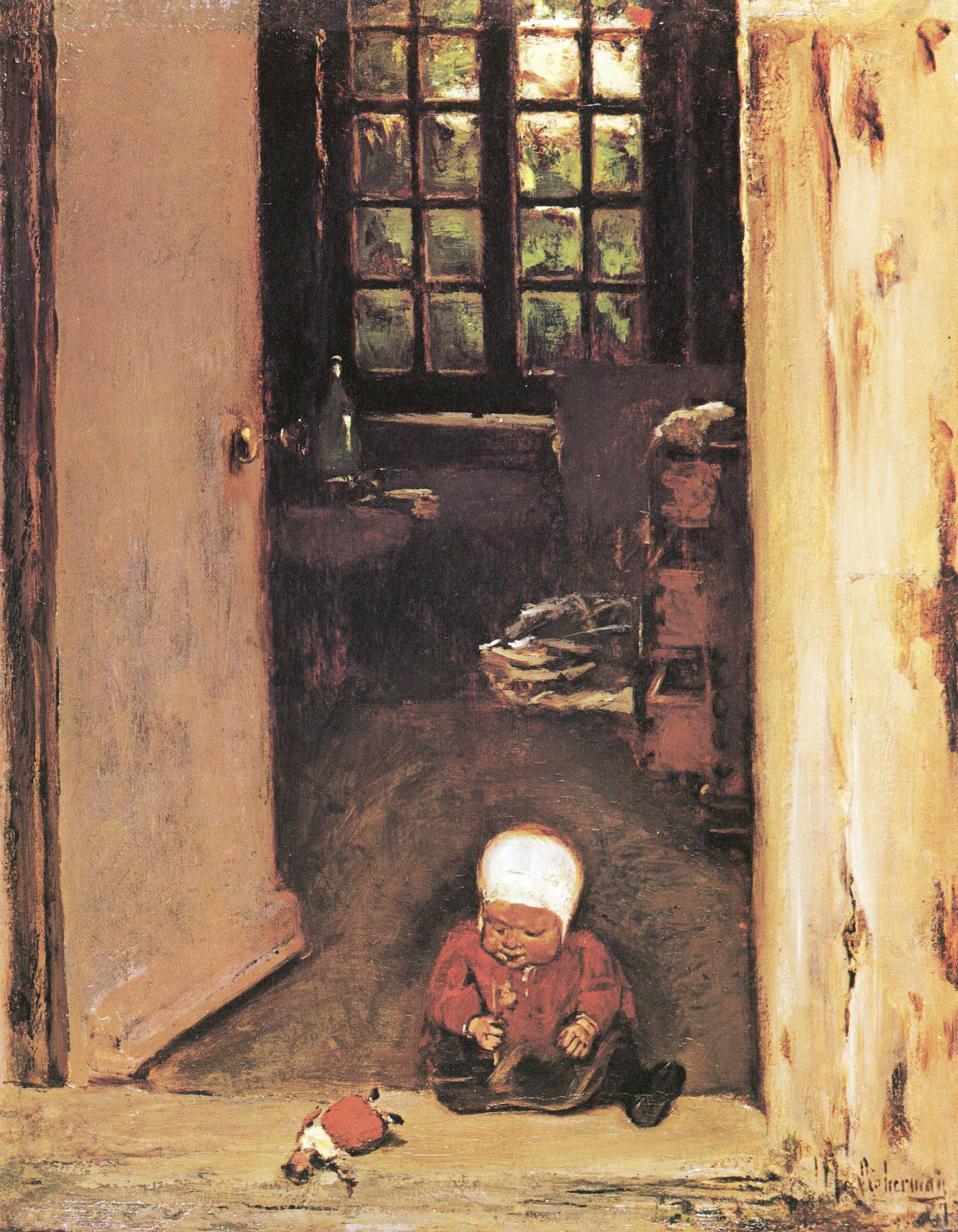 Dítě hrající si ve dveřním rámu - Max Liebermann