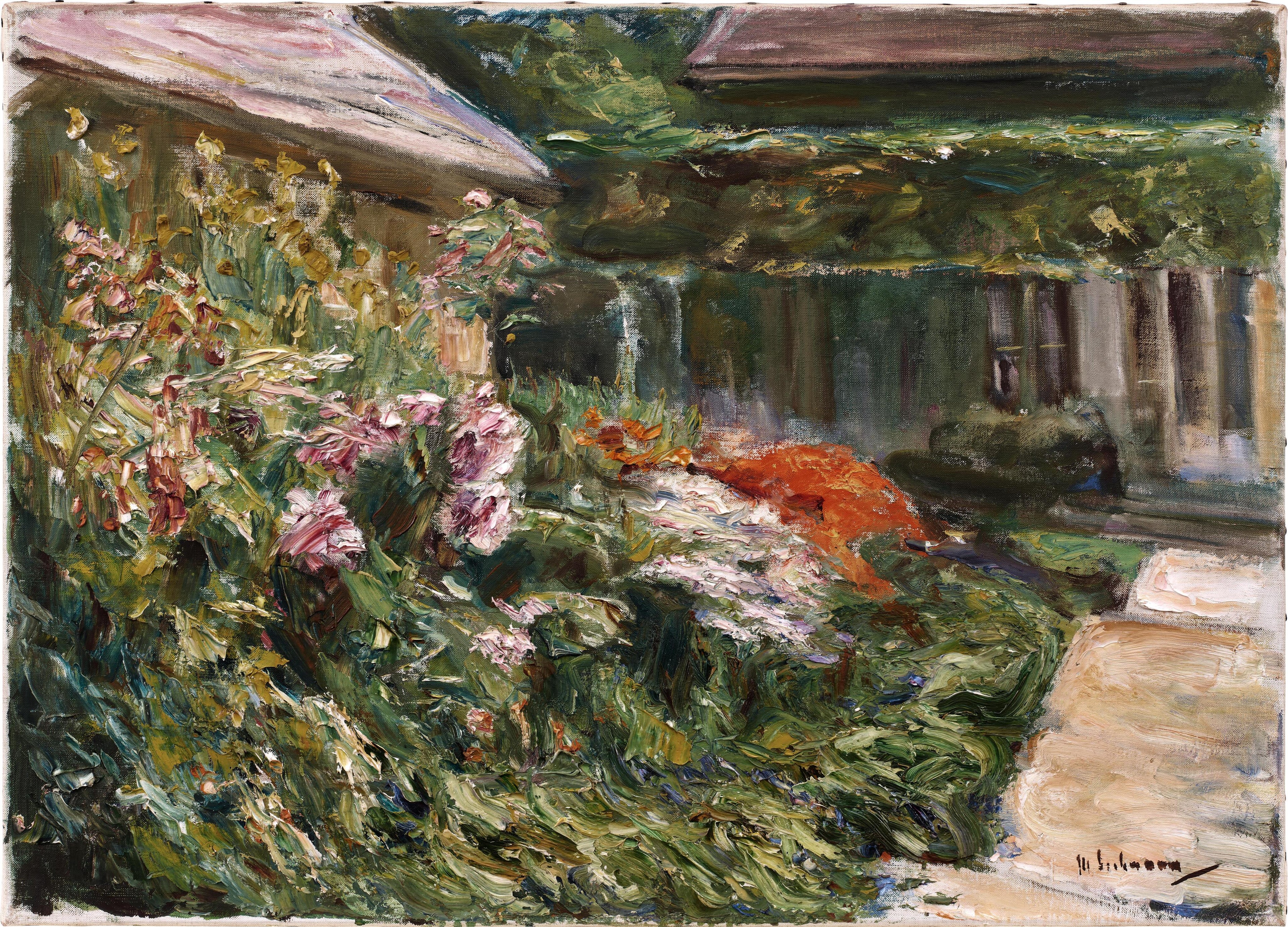 Kvetoucí keře poblíž zahradního domku orientované na severovýchod - Max Liebermann