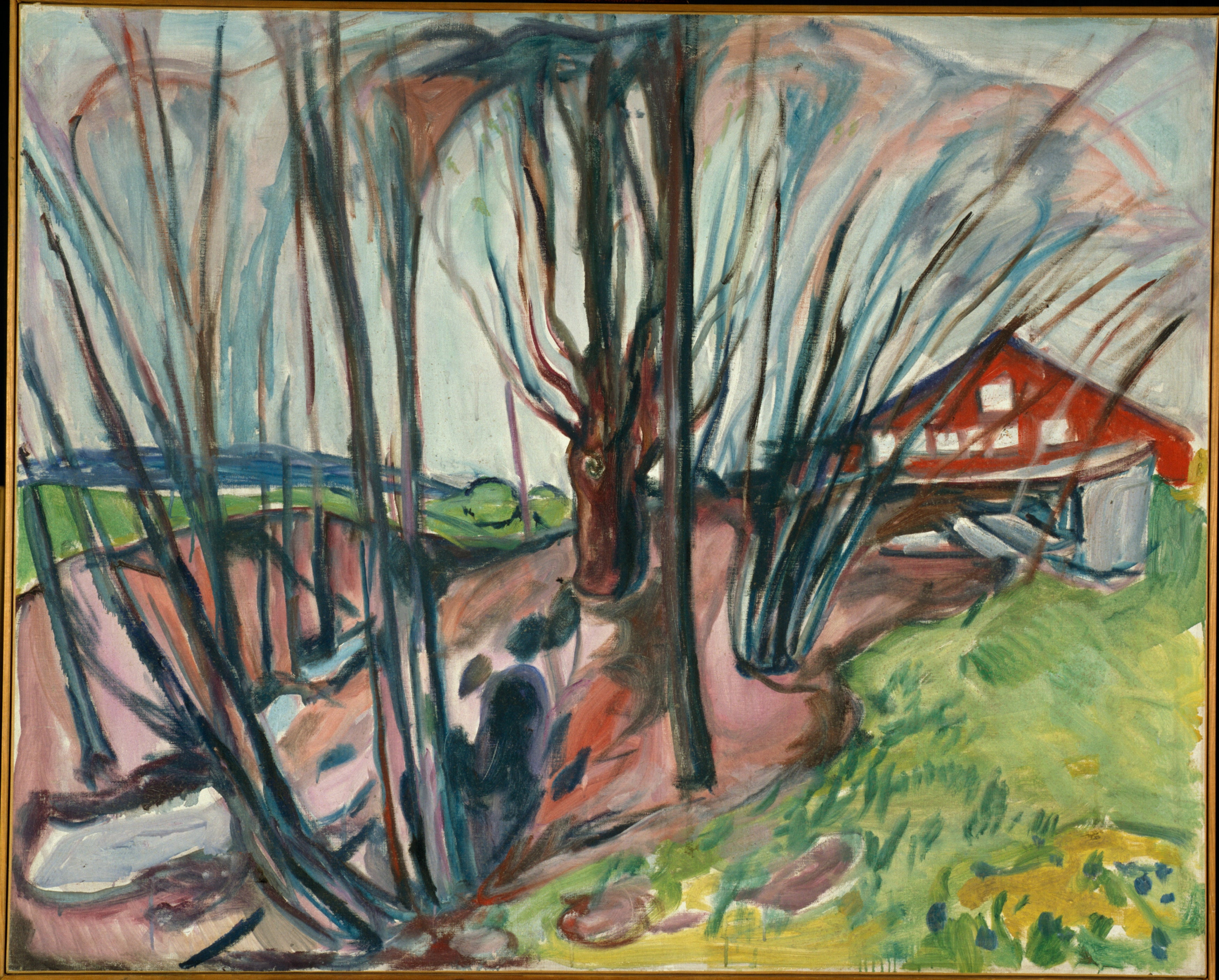 Reproduction du tableau « Paysage de printemps à la maison rouge - Edvard Munch » par Alpha Reproduction en peinture à l’huile