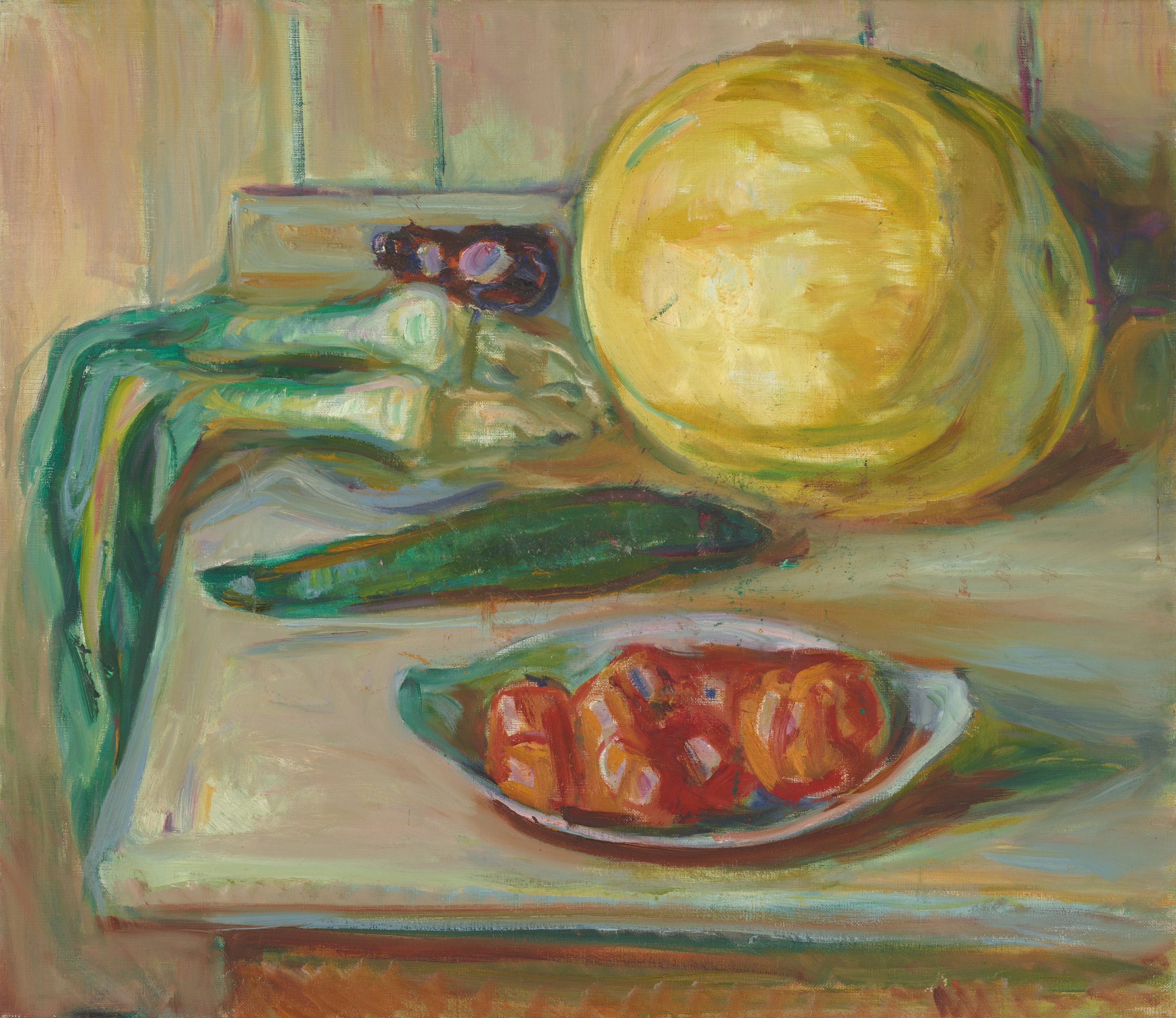 Reproduction du tableau « Nature morte au potiron et autres légumes - Edvard Munch » par Alpha Reproduction en peinture à l’huile
