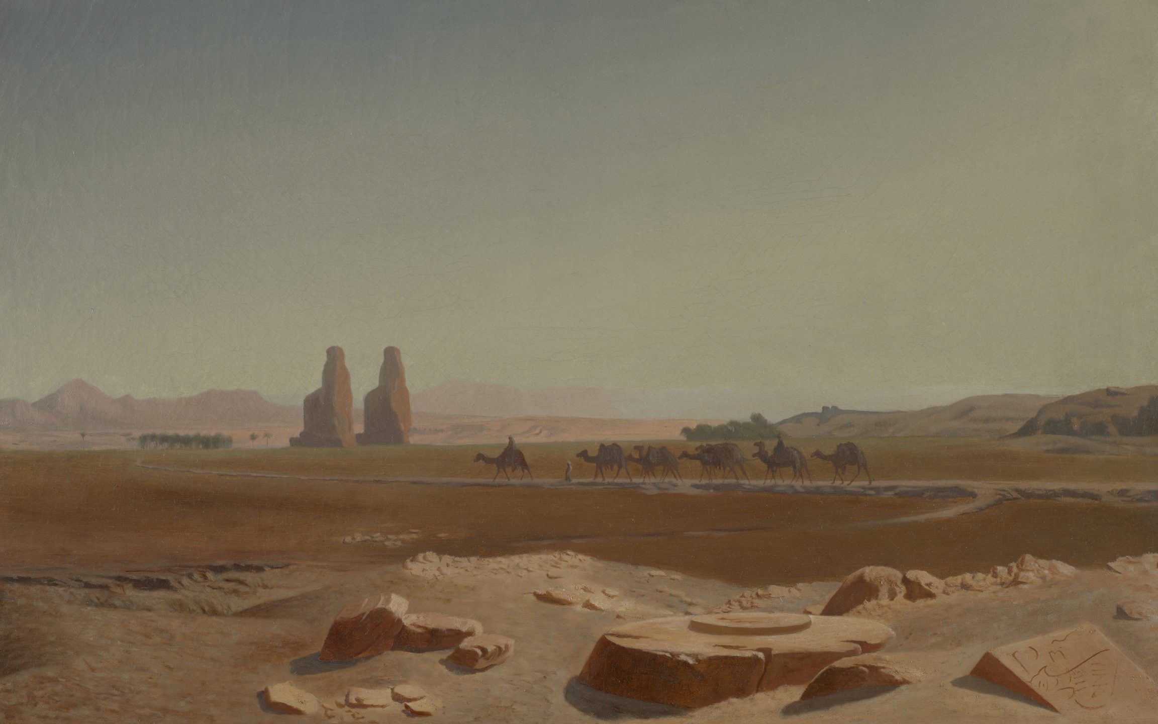 Karavana procházející poblíž Memnonových kolosů. Théby - Jean-Léon Gérôme
