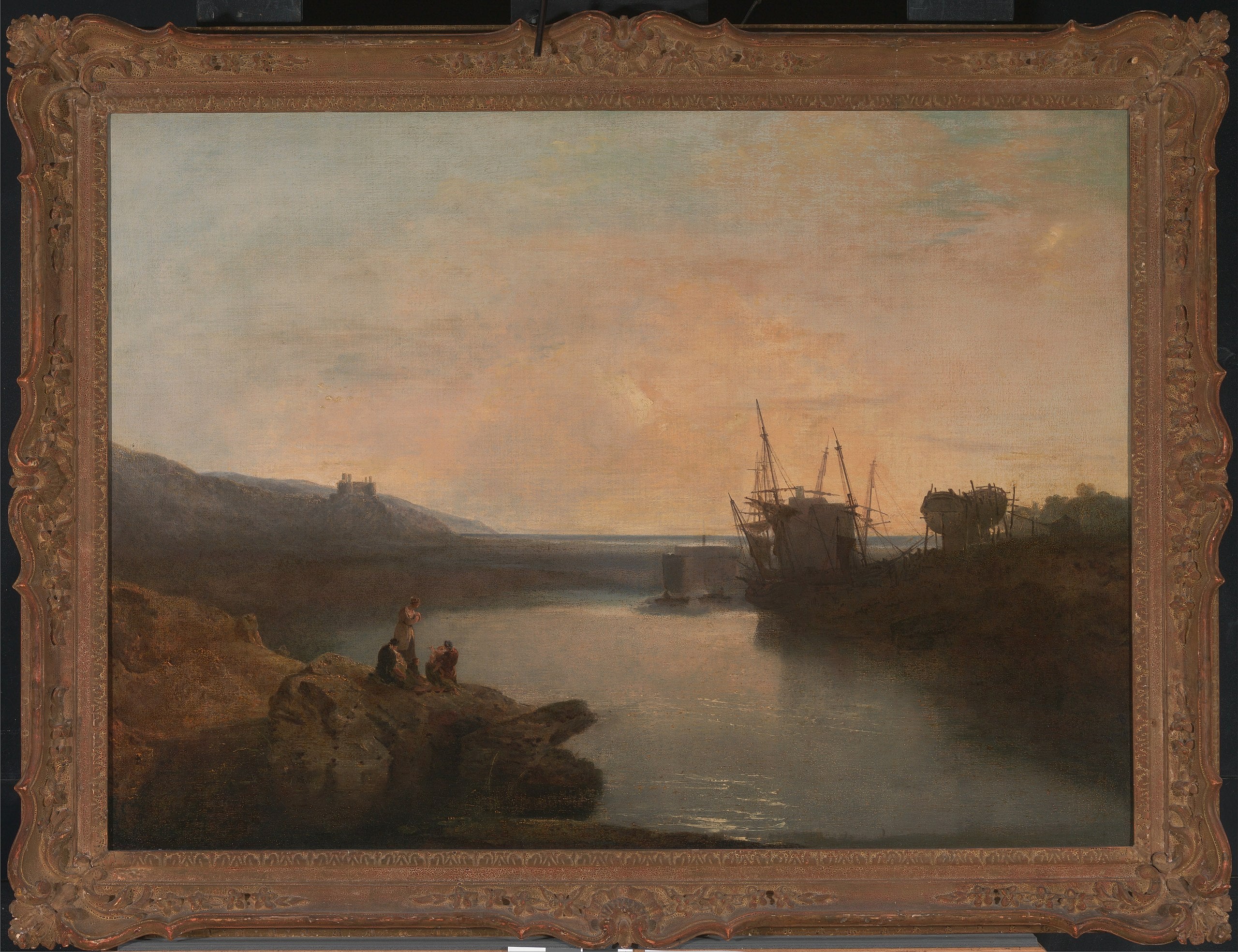 Hrad Harlech, z trajektu Tygwyn, letní večerní soumrak - J. M. W. Turner