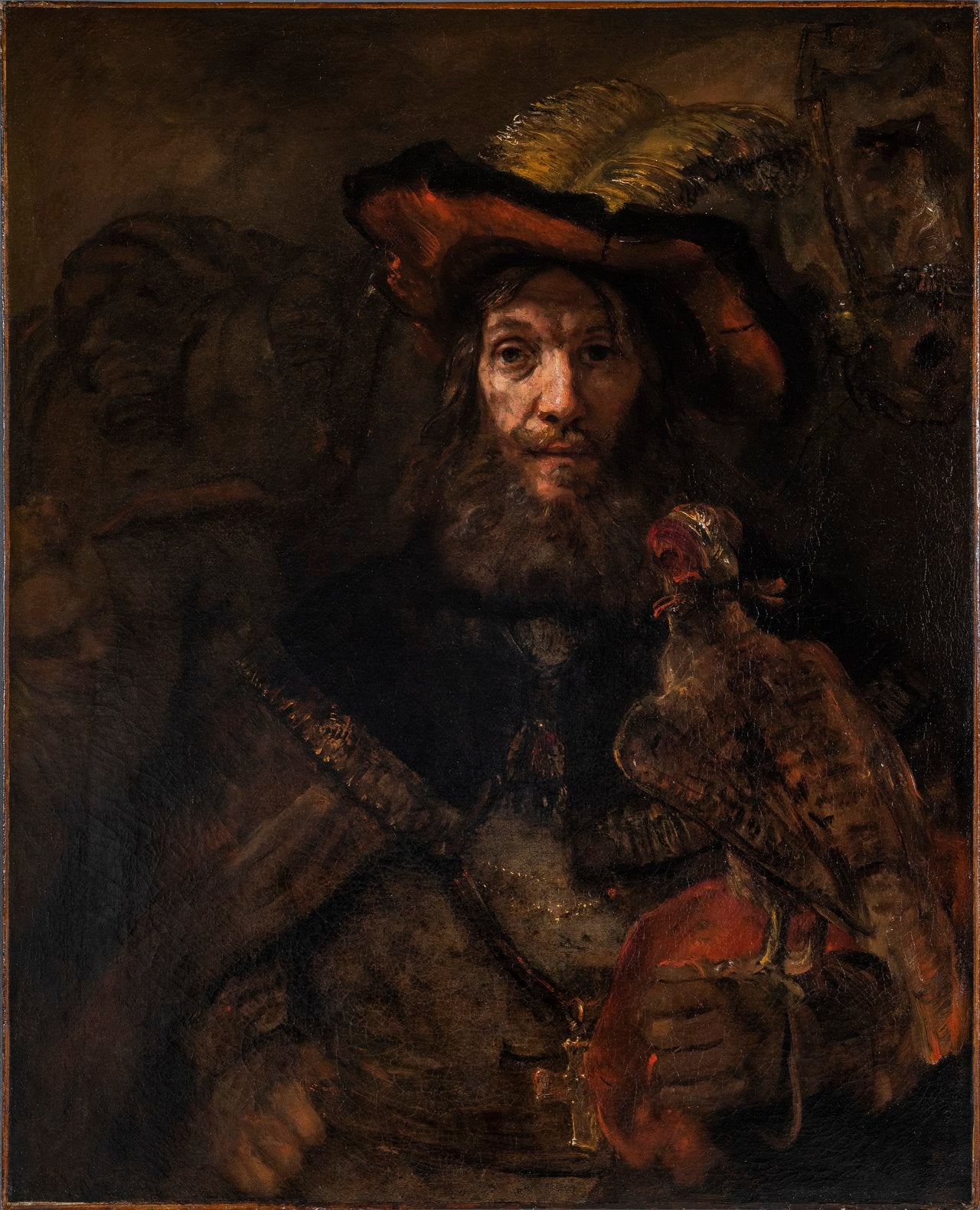Reproduction du tableau « L'homme au faucon (peut-être Saint Bavon) - Rembrandt » par Alpha Reproduction en peinture à l’huile