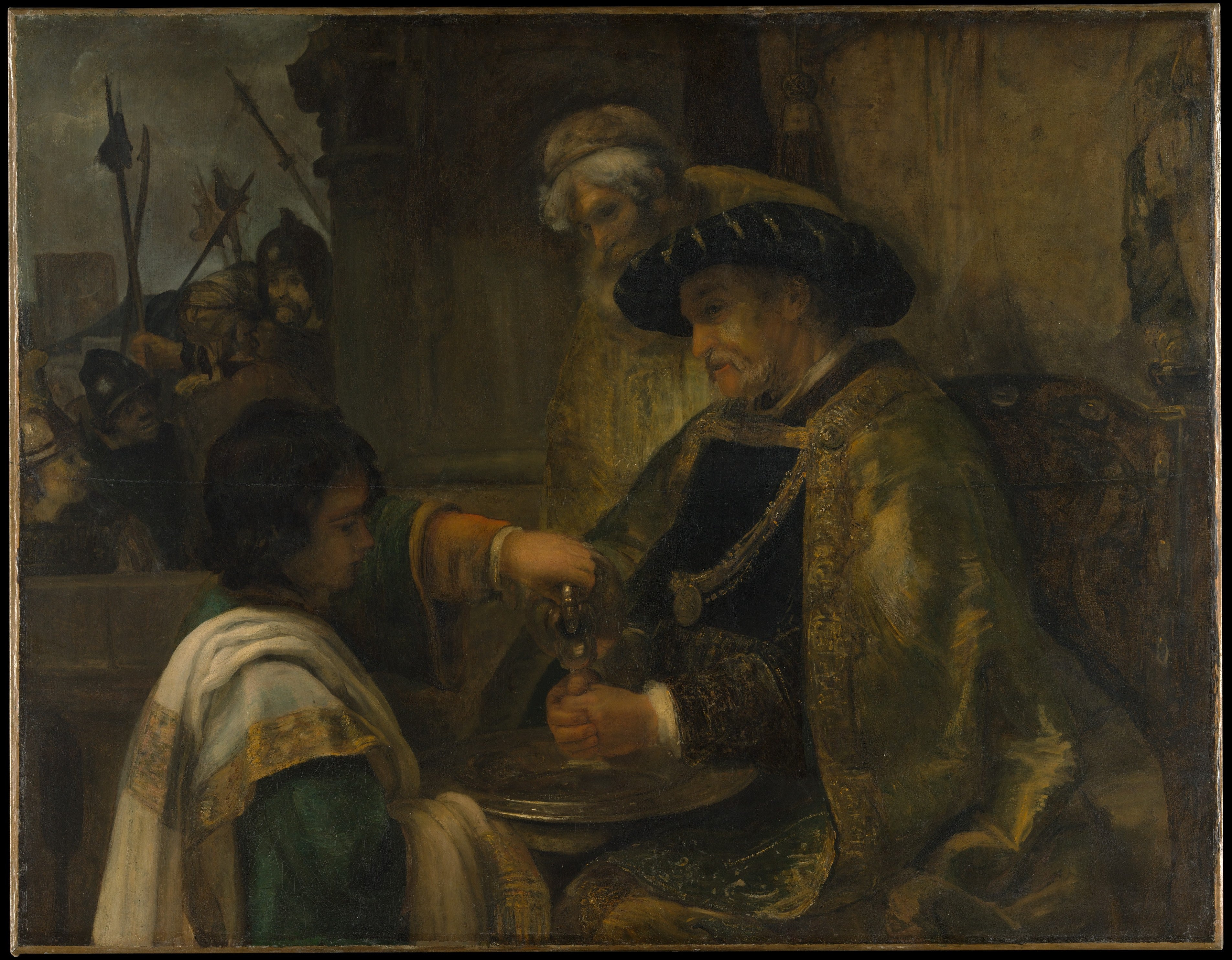 Reproduction du tableau « Pilate se lave les mains - Rembrandt » par Alpha Reproduction en peinture à l’huile