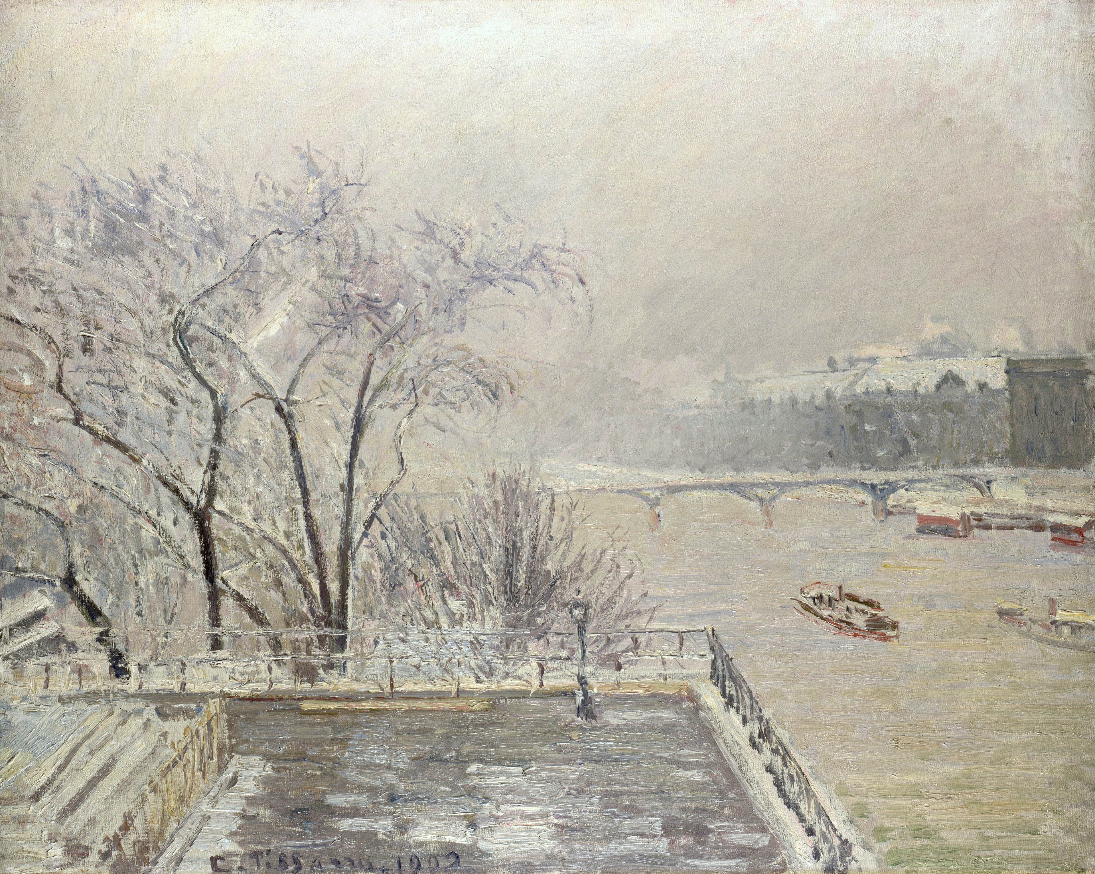 Reproduction du tableau « Le Louvre, Matin, Effet de neige (Deuxième série) - Camille Pissarro » par Alpha Reproduction en peinture à l’huile