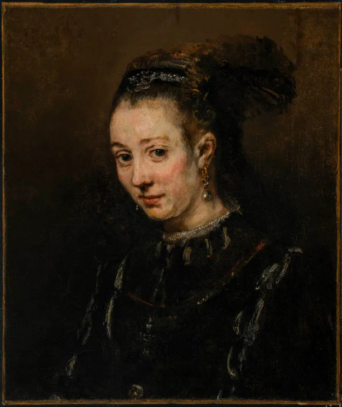 Reproduction du tableau « Portrait d'une jeune femme - Rembrandt » par Alpha Reproduction en peinture à l’huile