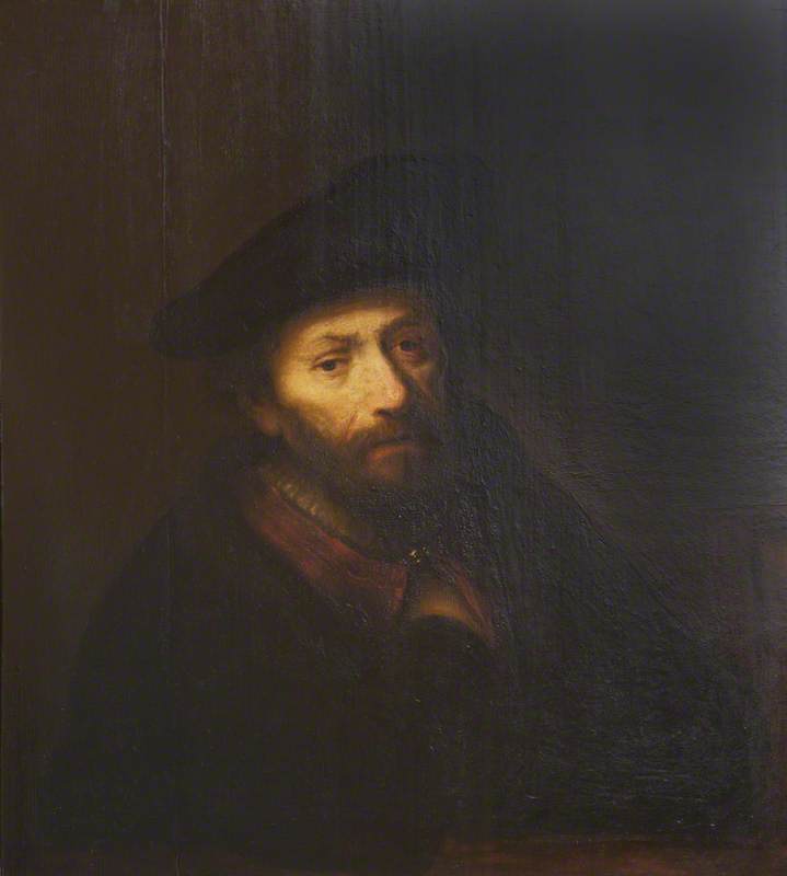 Reproduction du tableau « Buste d'homme avec barbe et béret - Rembrandt » par Alpha Reproduction en peinture à l’huile