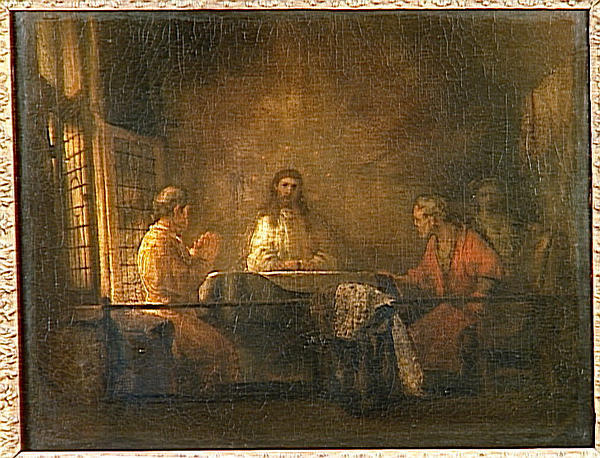 Reproduction du tableau « Pèlerins d'Emmaüs - Rembrandt » par Alpha Reproduction en peinture à l’huile