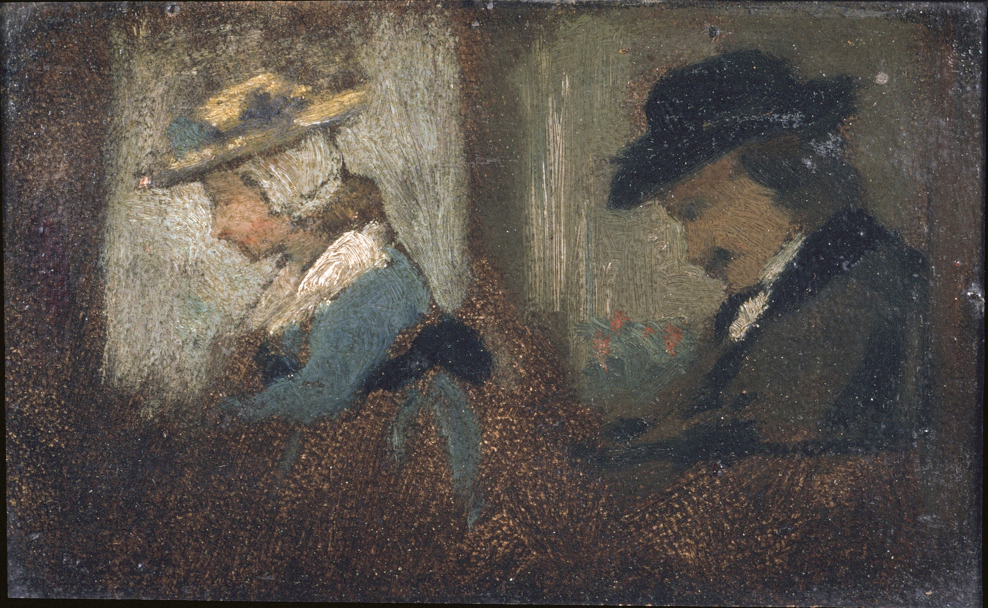 Reproduction du tableau « Deux personnages dans un wagon de chemin de fer - Frédéric Bazille » par Alpha Reproduction en peinture à l’huile