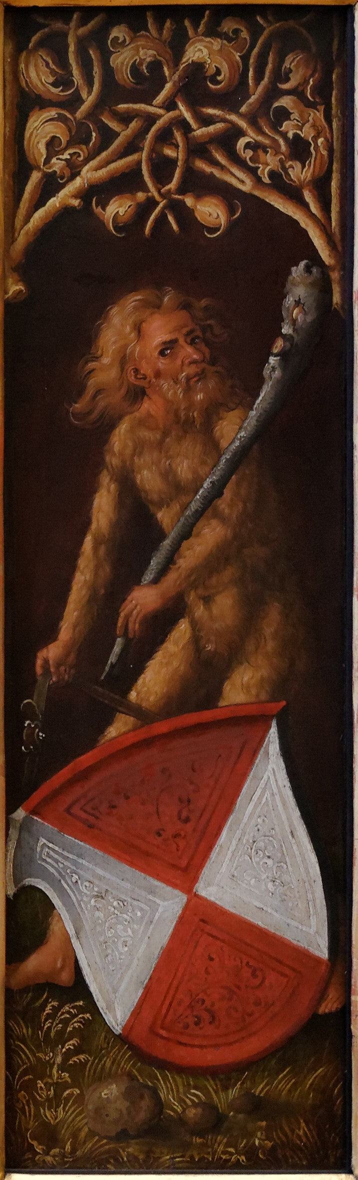 Portrét Oswolta Krela: „Lesní muži“ s heraldickými štíty Agathy von Esendorf - Albrecht Dürer