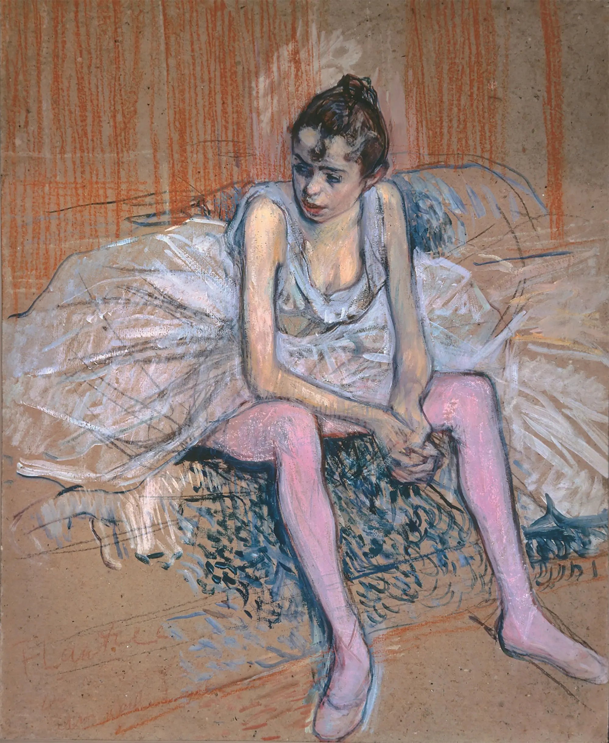 Reproduction du tableau « Danseuse assise aux bas roses - Henri de Toulouse-Lautrec » par Alpha Reproduction en peinture à l’huile