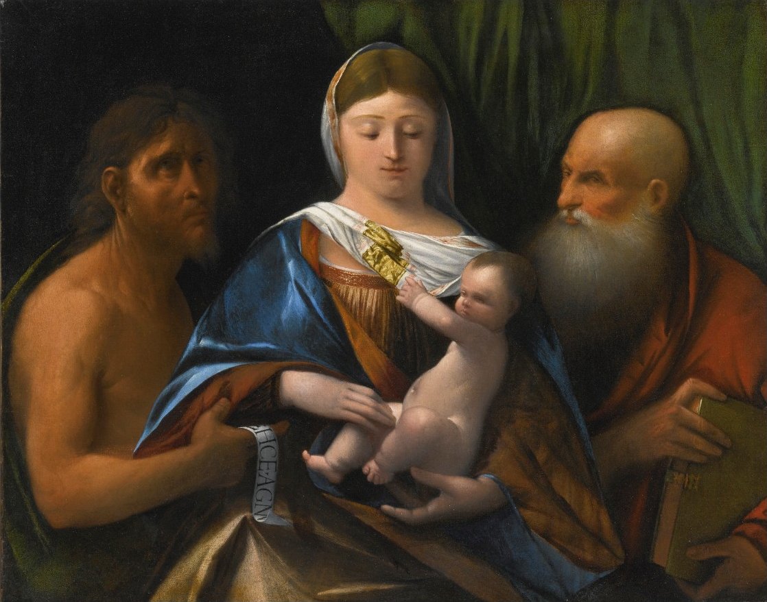 La Vierge à l'Enfant avec les saints Jean-Baptiste et Jérôme. - Dosso Dossi