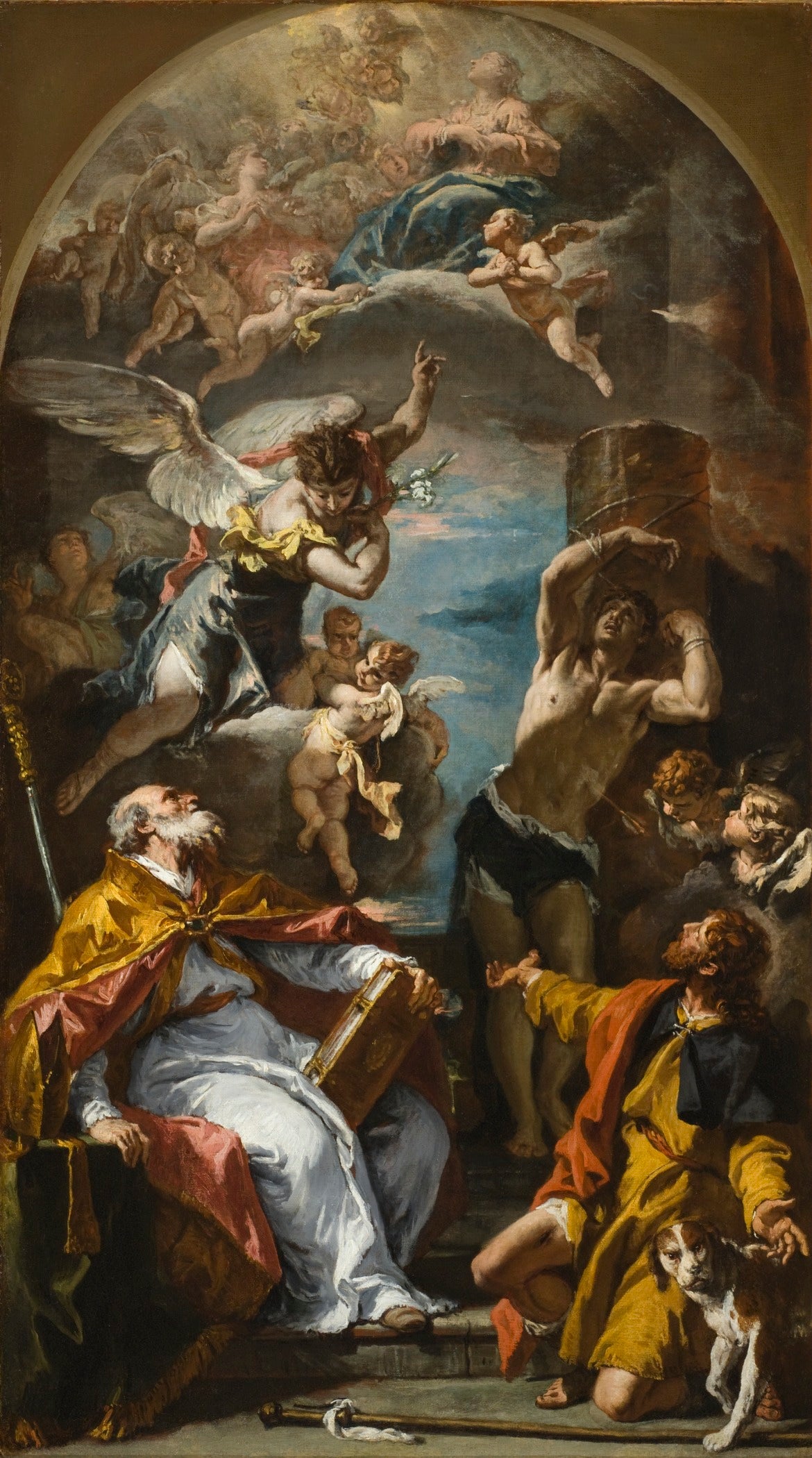 Une Gloire de la Vierge avec l'Archange Gabriel et les Saints Eusèbe, Roch et Sébastien - Sebastiano Ricci