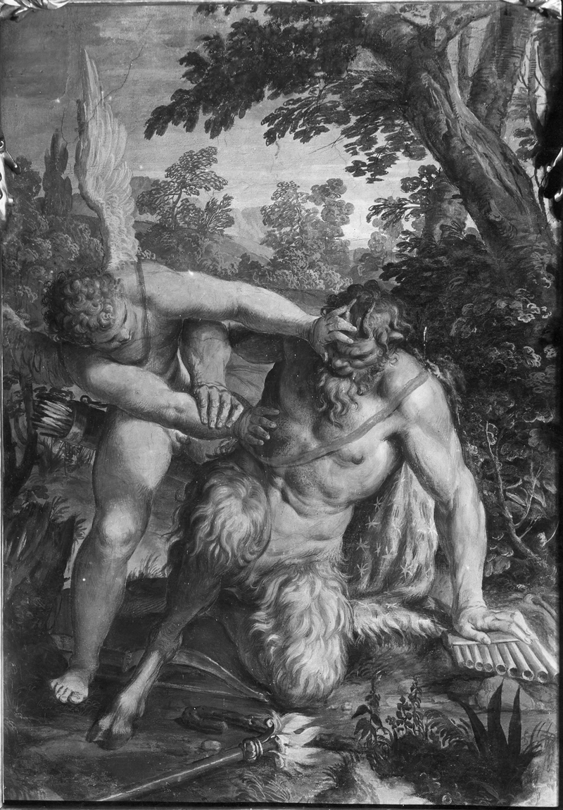 Cupidon et Pan (Amor omina vincit) - Agostino Carracci