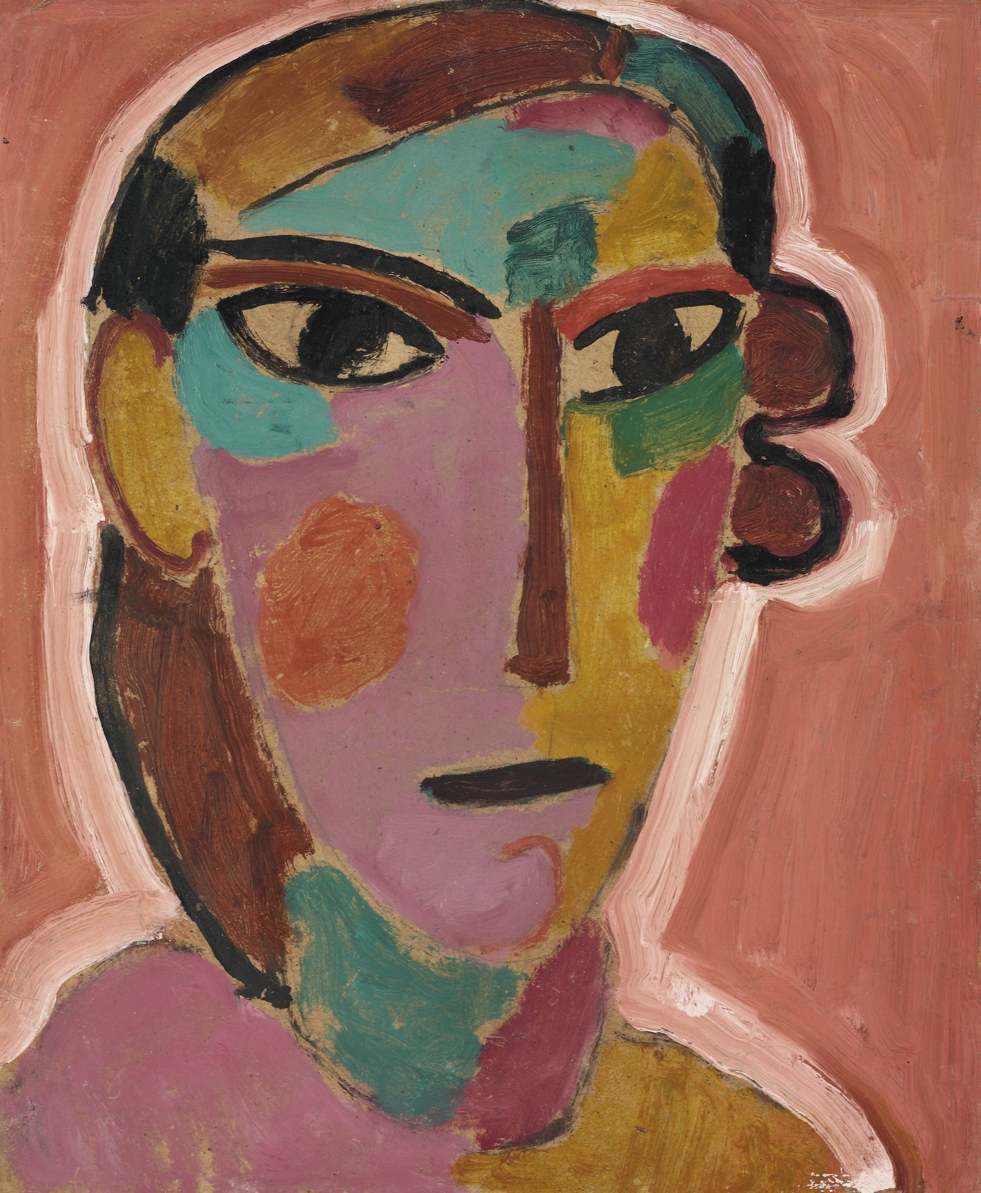 Tête de femme mystique sur fond rouge - Alexej von Jawlensky