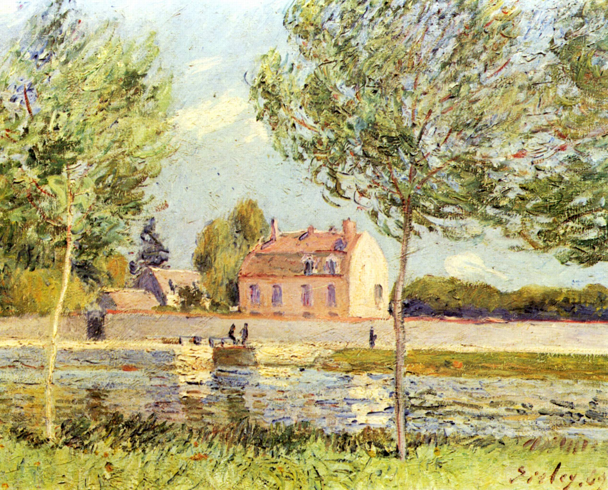 Reproduction du tableau « Maisons au bord du Loing - Alfred Sisley » par Alpha Reproduction en peinture à l’huile