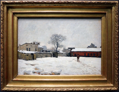 Reproduction du tableau « Sous la neige : cour de ferme à Marly-le-Roi - Alfred Sisley » par Alpha Reproduction en peinture à l’huile