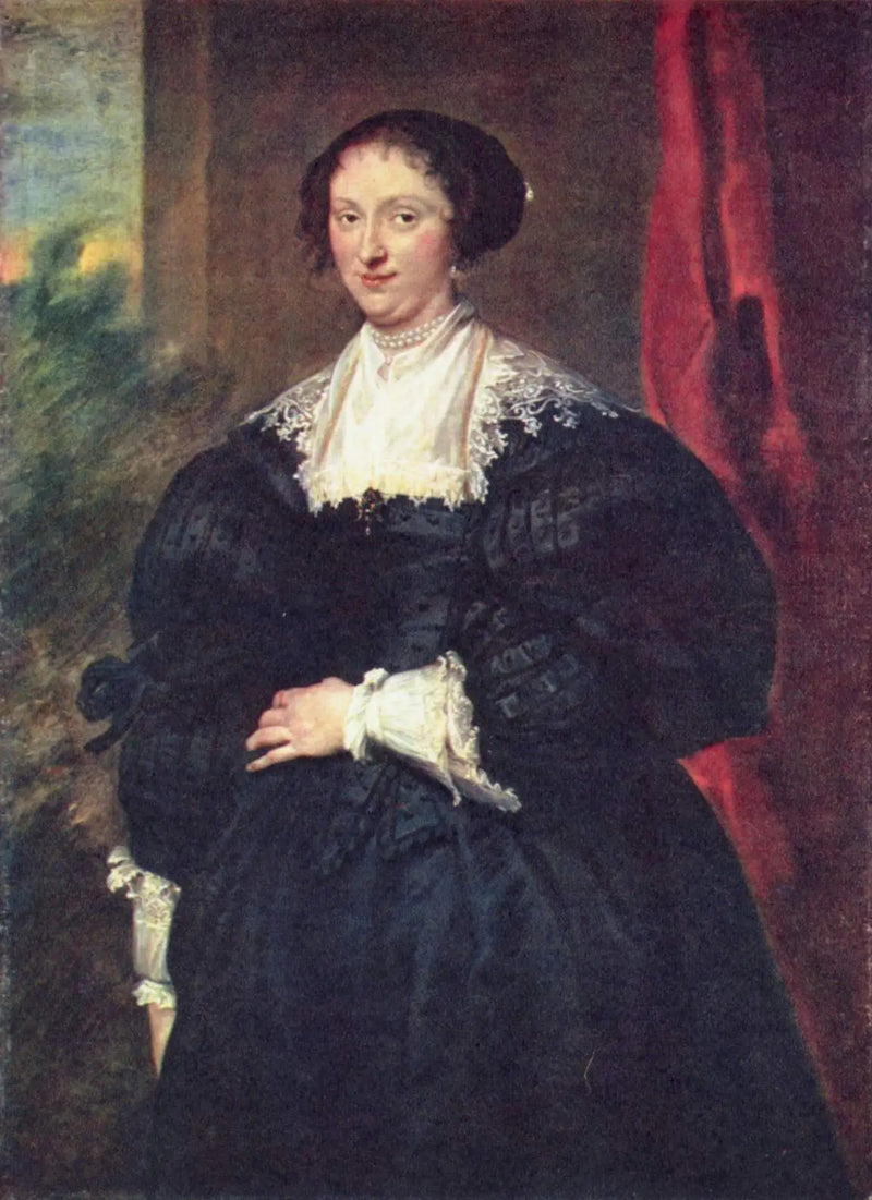 Portrét dámy v černé před červenou záclonou - Antoine van Dyck