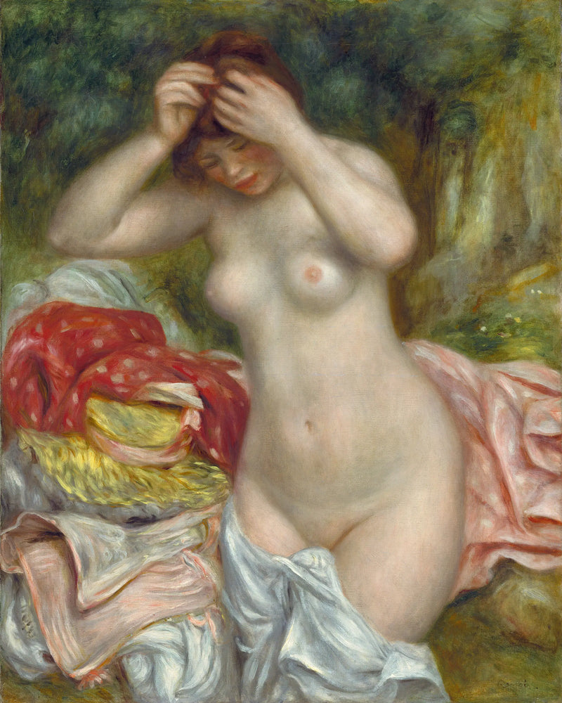 Koupající se žena upravující si vlasy - Pierre-Auguste Renoir