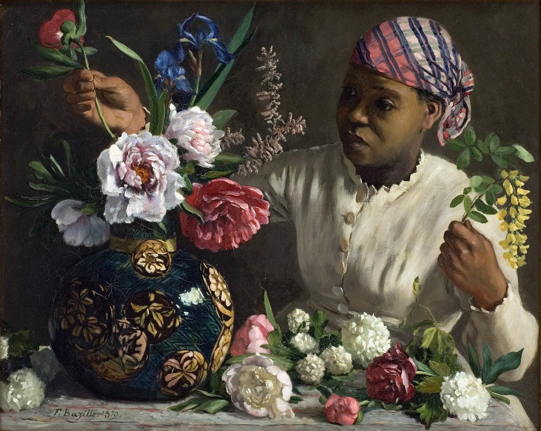 Reproduction du tableau « Jeune Femme aux pivoines - Frédéric Bazille » par Alpha Reproduction en peinture à l’huile
