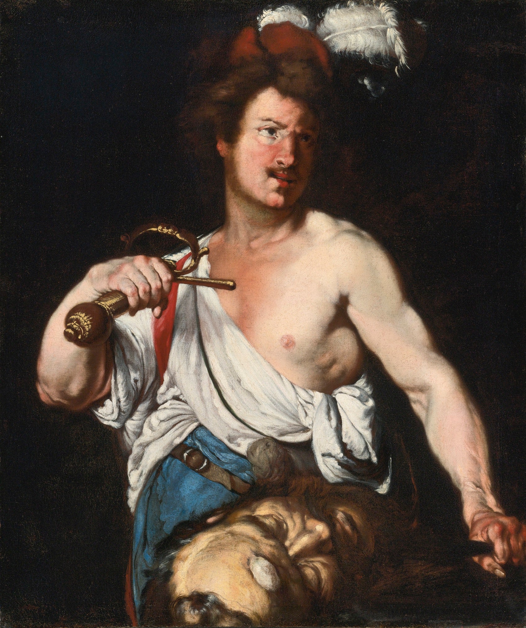David tenant la tête de Goliath - Bernardo Strozzi