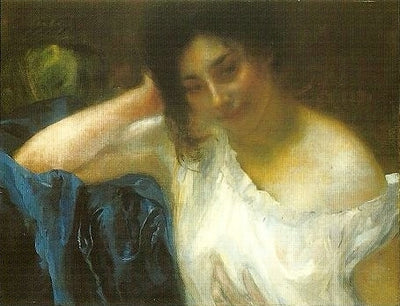 Une femme avec un drapé bleu. - Albert Besnard