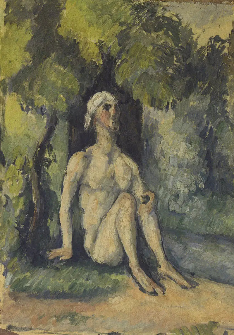 Koupající se sedící na břehu vody - Paul Cézanne