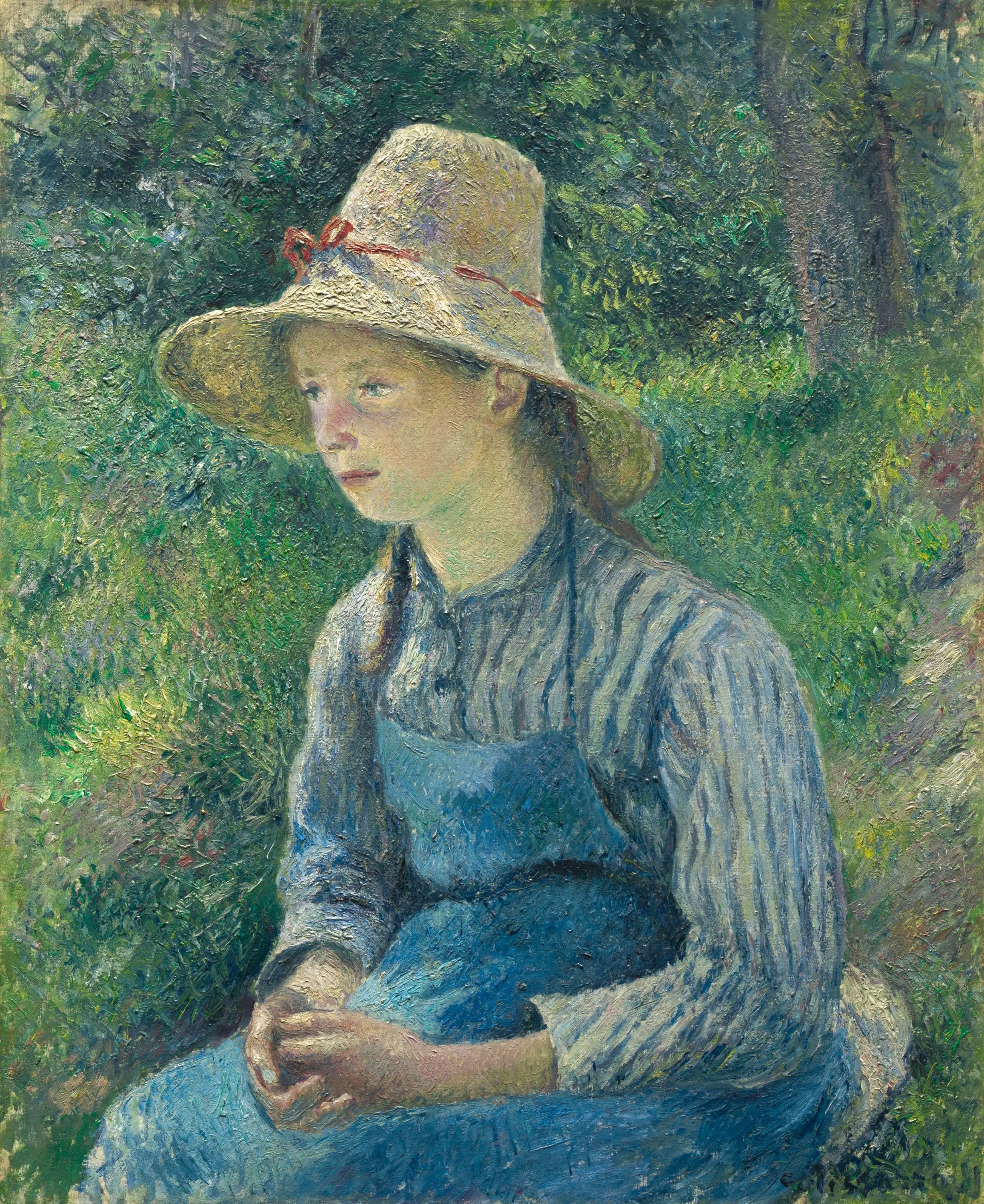 Reproduction du tableau « Jeune paysanne au chapeau de paille - Camille Pissarro » par Alpha Reproduction en peinture à l’huile