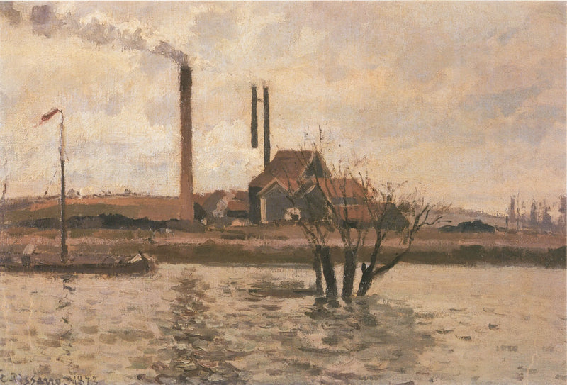 Továrna v Saint-Ouen-l'Aumône, povodeň Oise - Camille Pissarro