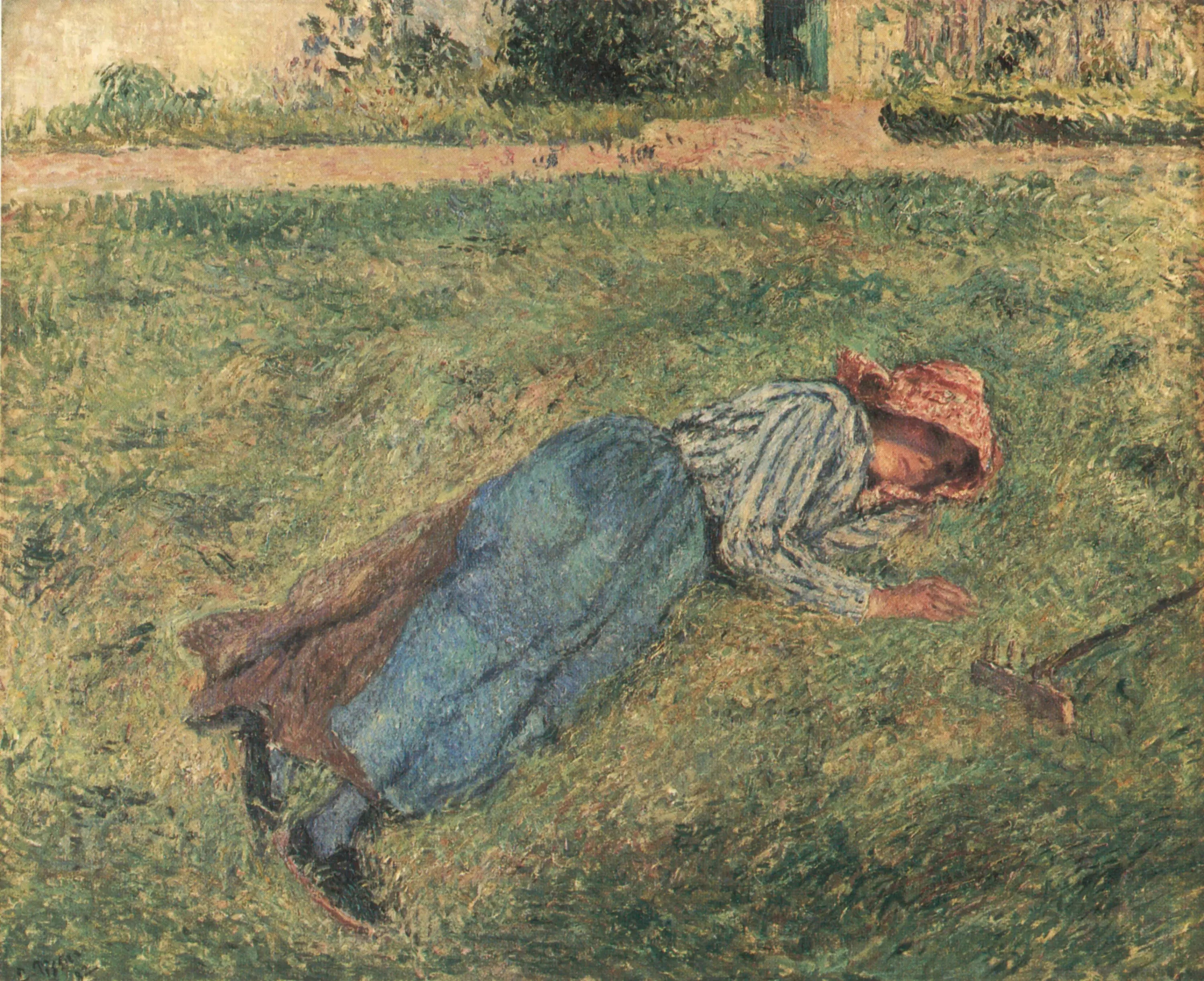 Reproduction du tableau « Le Repos, paysanne couchée dans l'herbe, Pontoise - Camille Pissarro » par Alpha Reproduction en peinture à l’huile