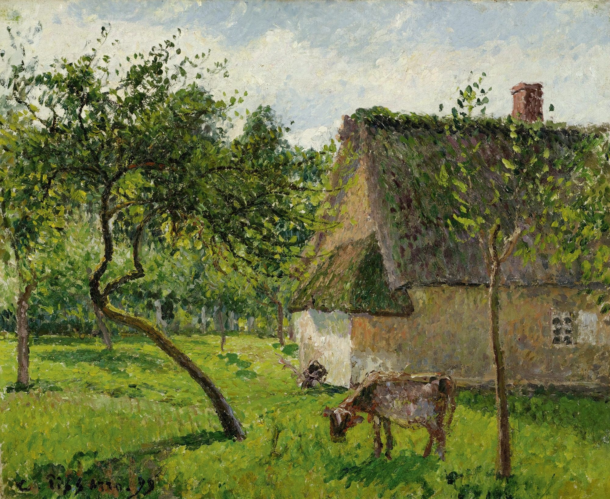 Reproduction du tableau « Verger à Varengeville avec vache (Un clos à Varengeville) - Camille Pissarro » par Alpha Reproduction en peinture à l’huile