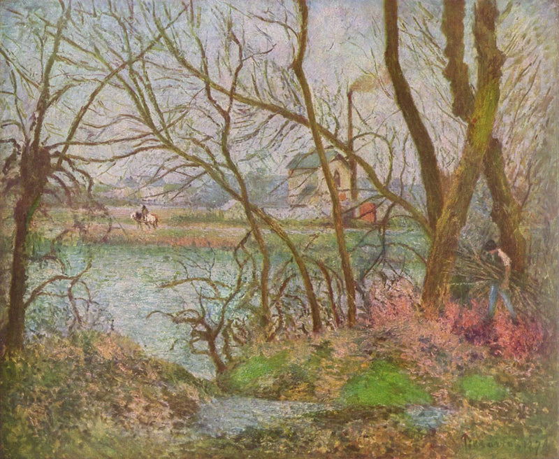 Břehy Oise, poblíž Pontoise, šedé počasí - Camille Pissarro