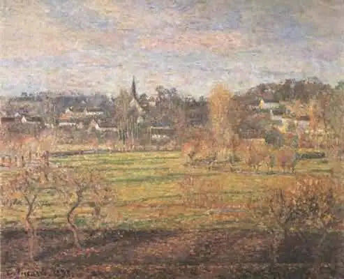 Únor, vycházející slunce, Bazincourt - Camille Pissarro