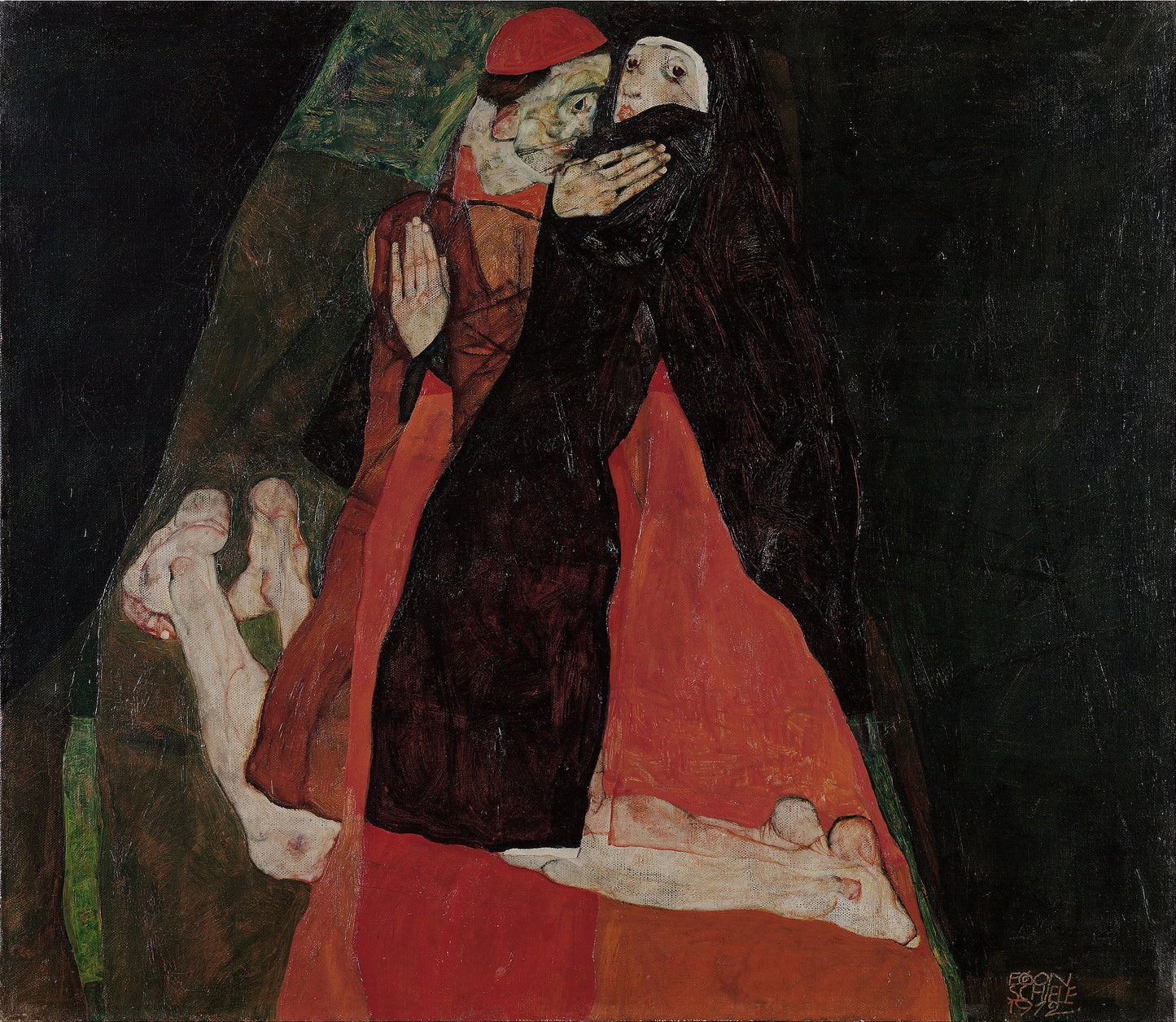 🔴 Kardinál a jeptiška (Le Caresse) – Egon Schiele (1912)