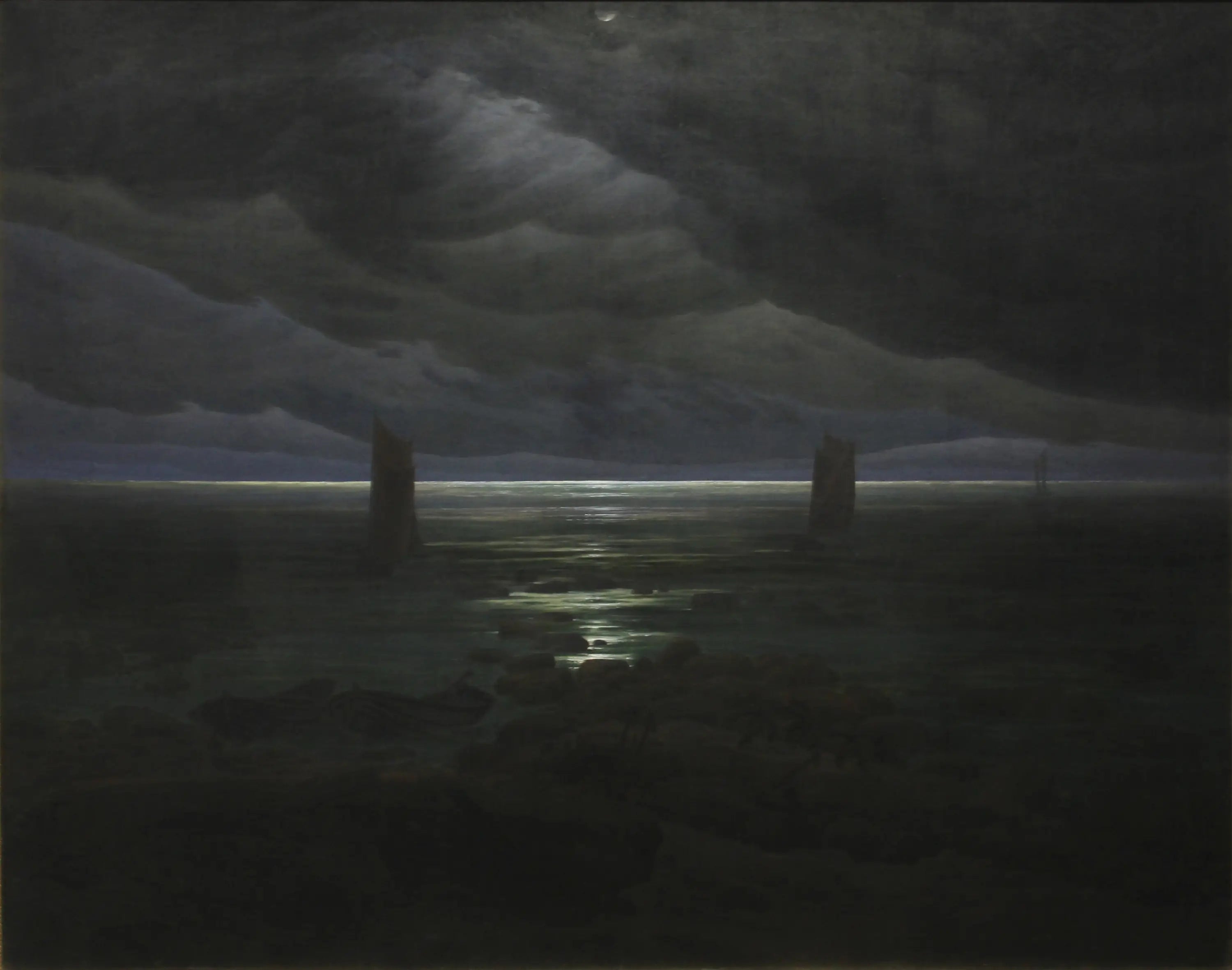 Reproduction du tableau « Rivage au clair de lune - Caspar David Friedrich » par Alpha Reproduction en peinture à l’huile