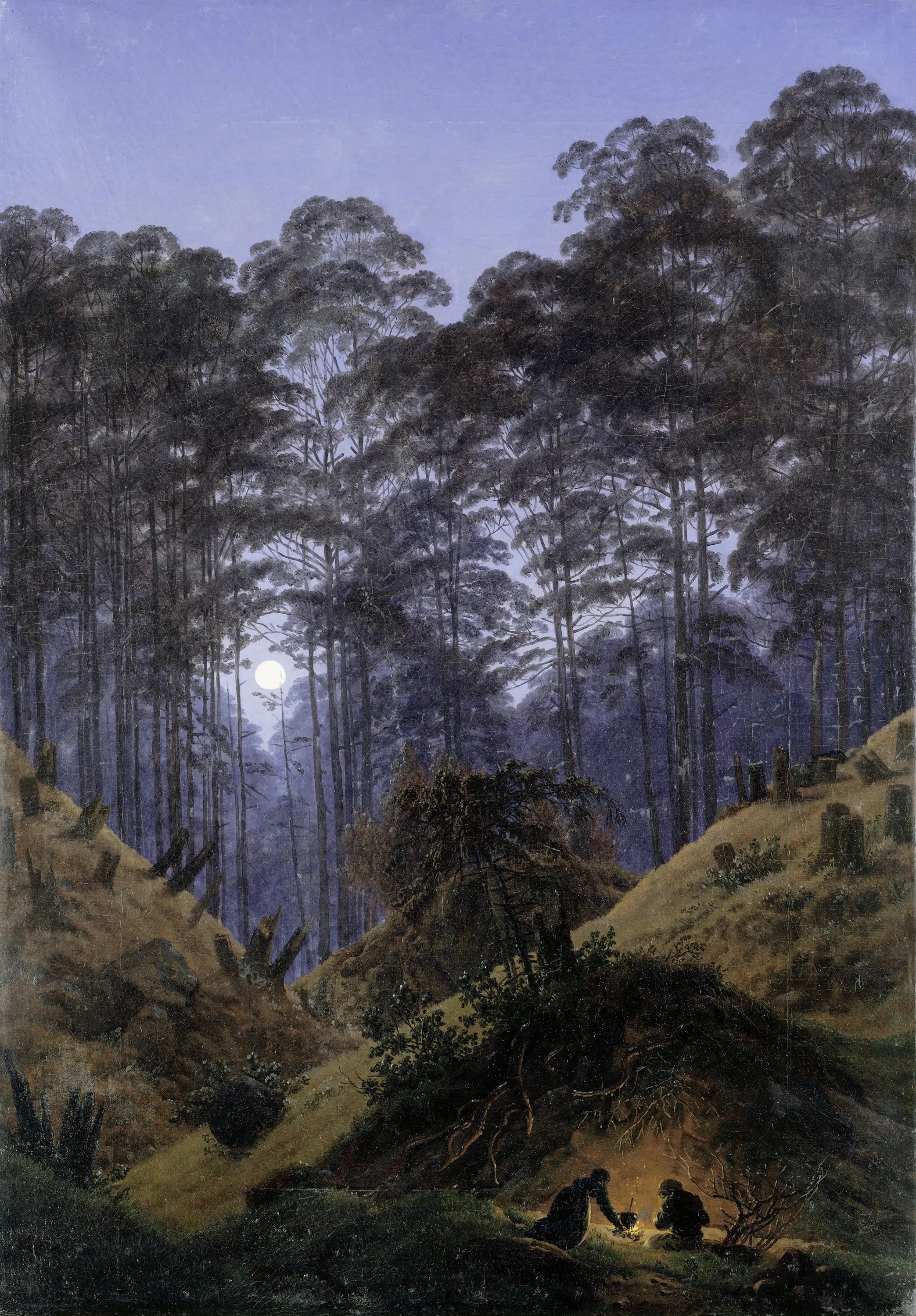 Reproduction du tableau « À l'intérieur de la forêt au clair de lune - Caspar David Friedrich » par Alpha Reproduction en peinture à l’huile