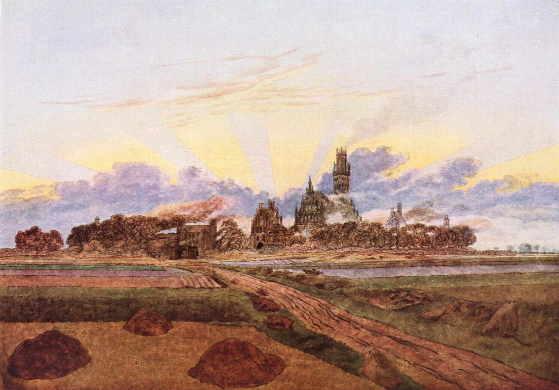 Reproduction du tableau « Neubrandenburg en flammes - Caspar David Friedrich » par Alpha Reproduction en peinture à l’huile