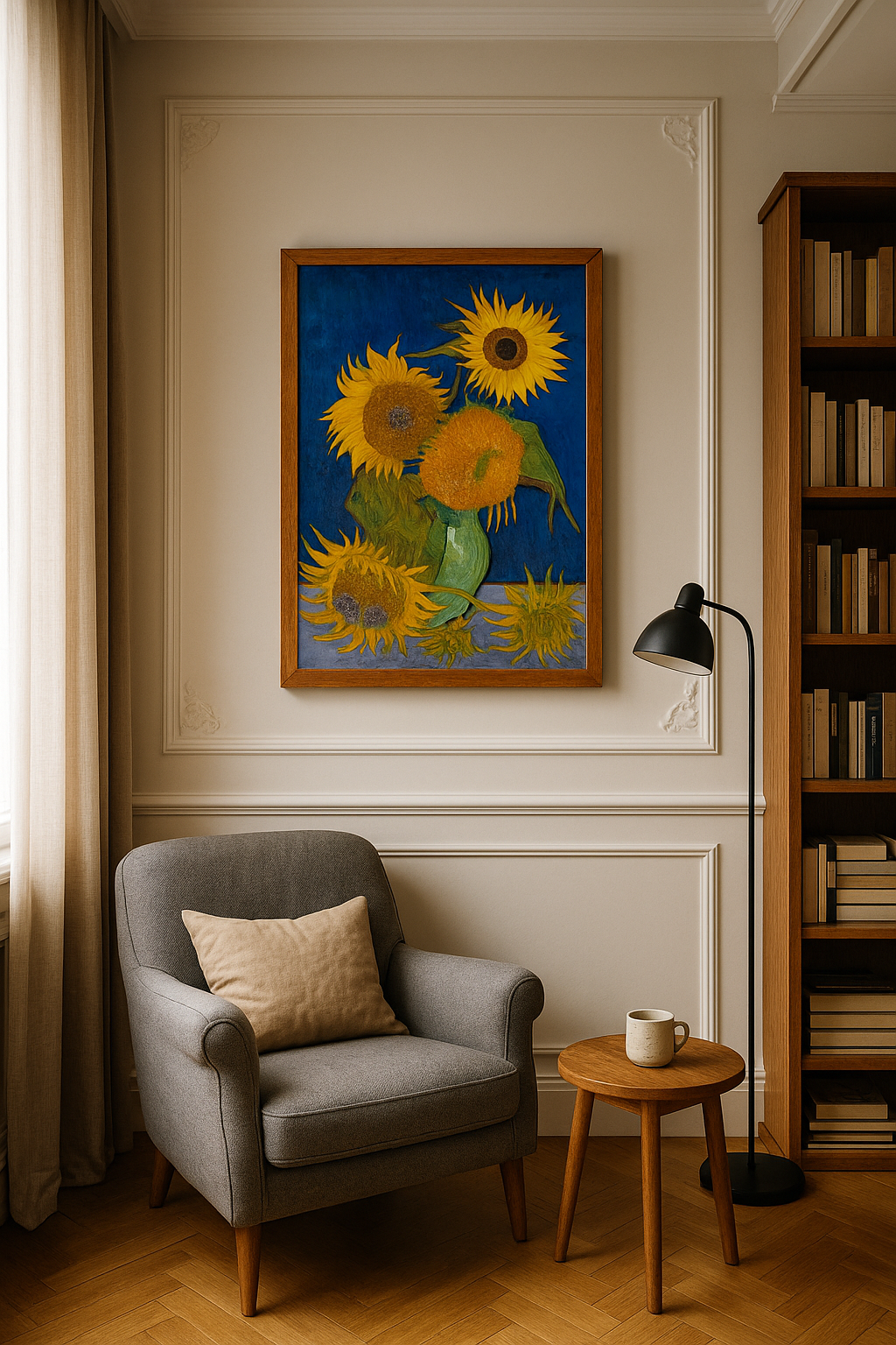 🌻 Slunečnice (královská modrá pozadí) – Vincent van Gogh (1888)