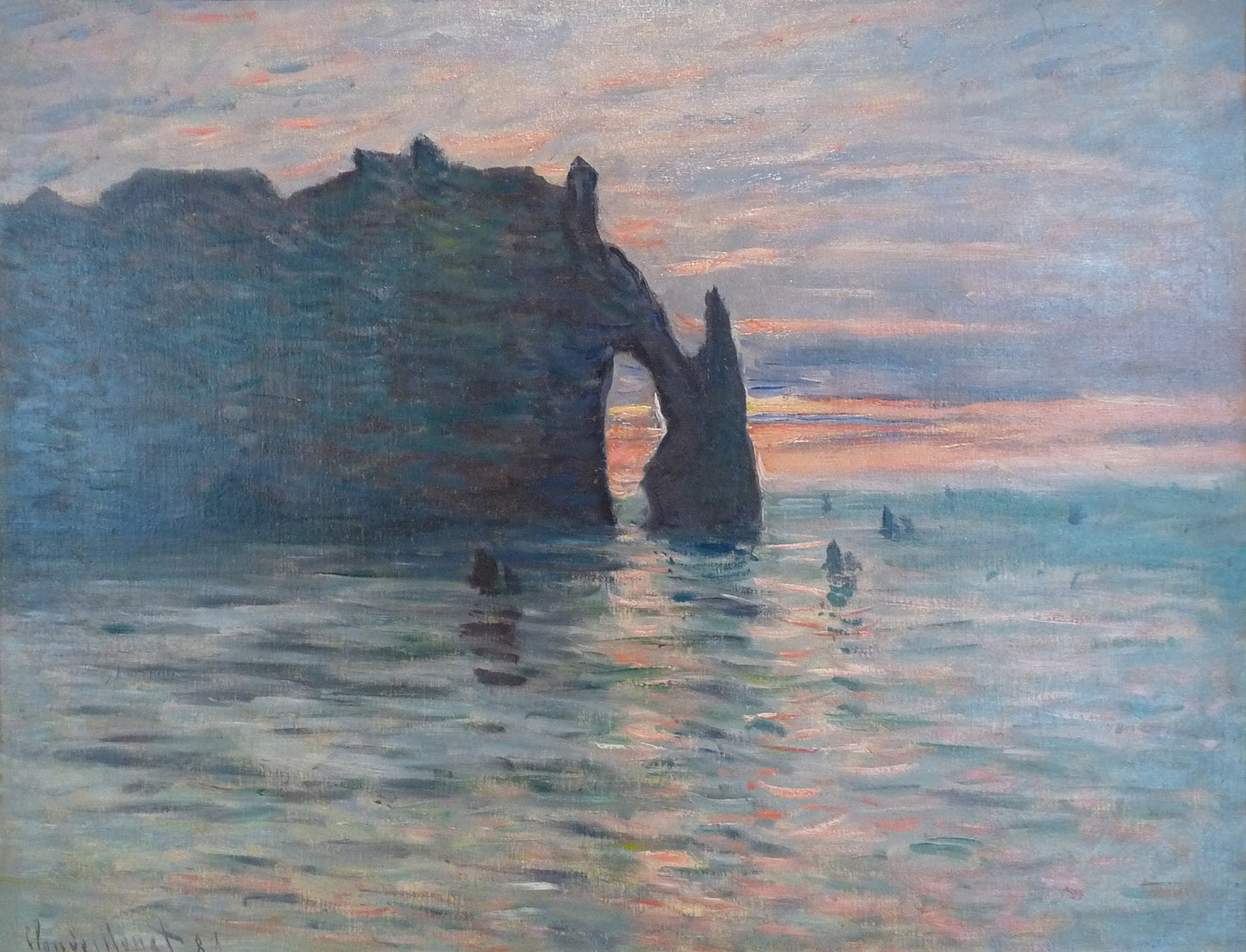 🎨 Západ slunce v Étretatu – Claude Monet, 1883