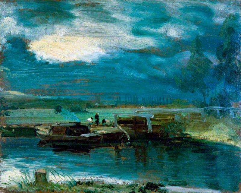 Péniches sur la Stour avec l'église de Dedham au loin - John Constable