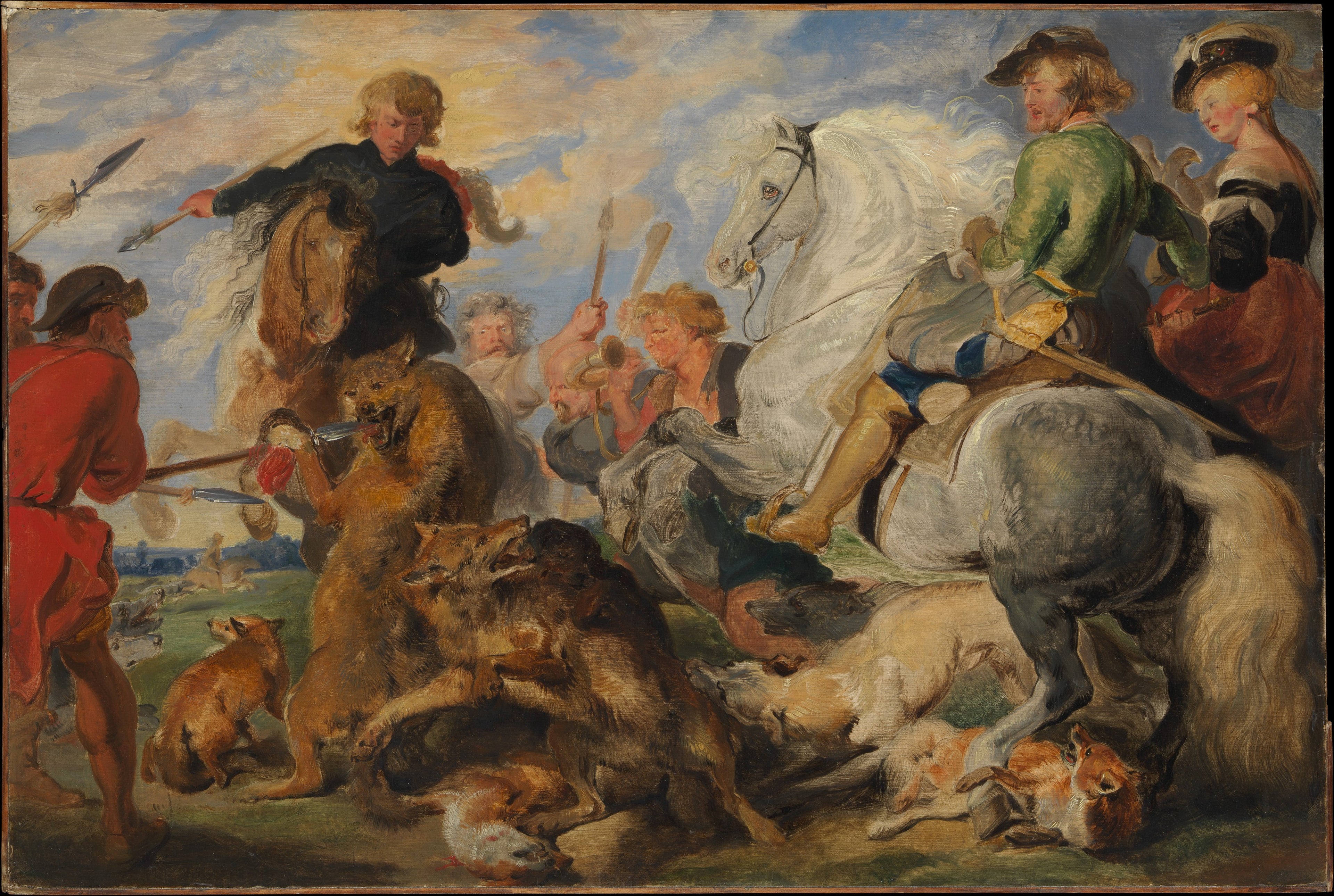 Copie d'après « La chasse au loup et au renard » de Rubens - Edwin Henry Landseer